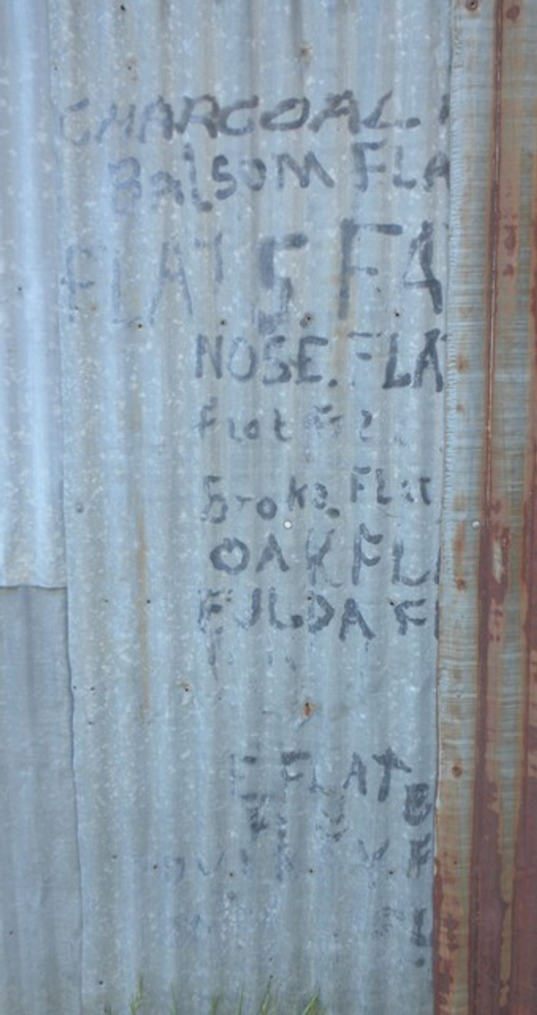 The side of the author’s garage. It is apparent that this piece of tin was salvaged from another location.