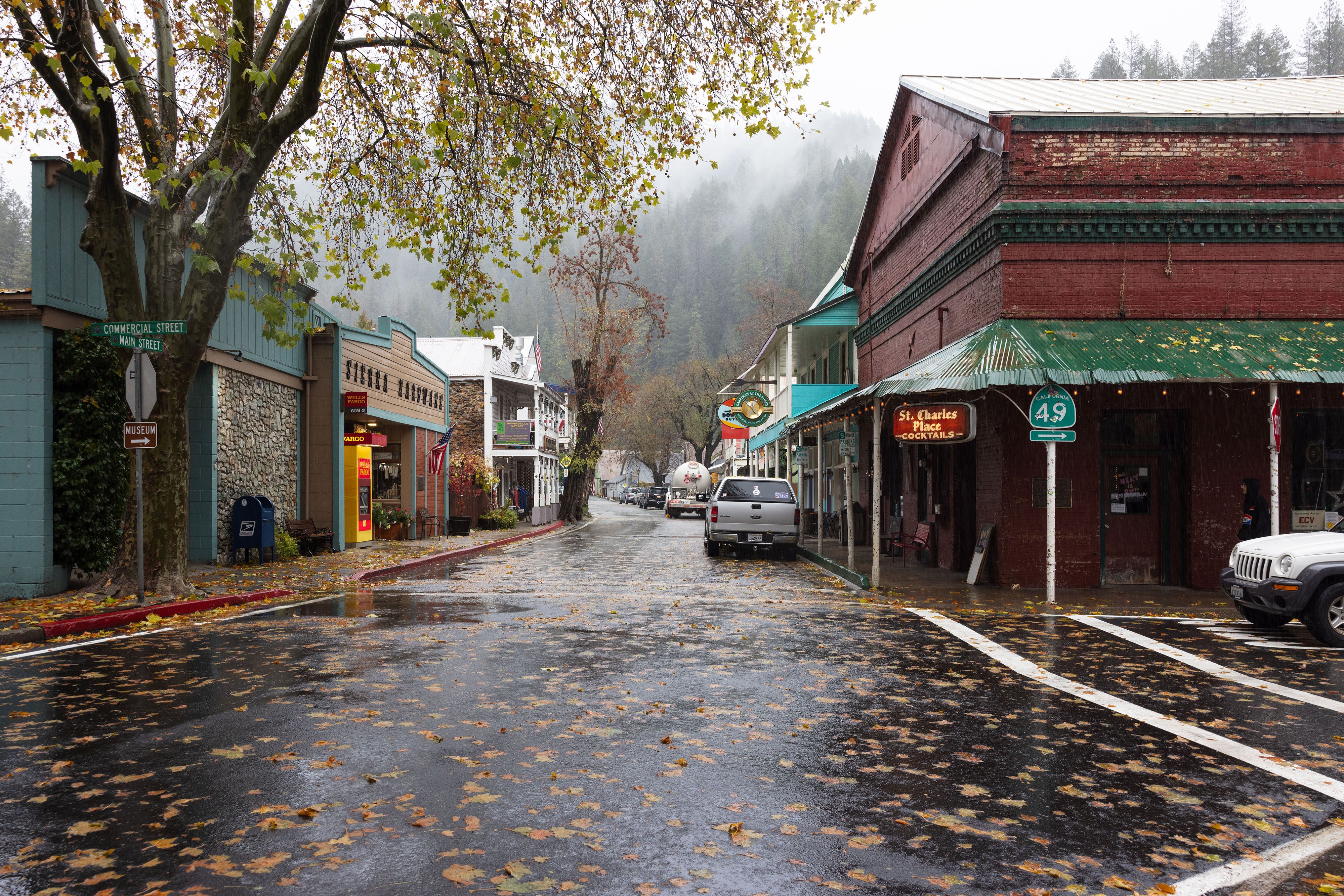 Wet conditions in Downieville on Friday morning