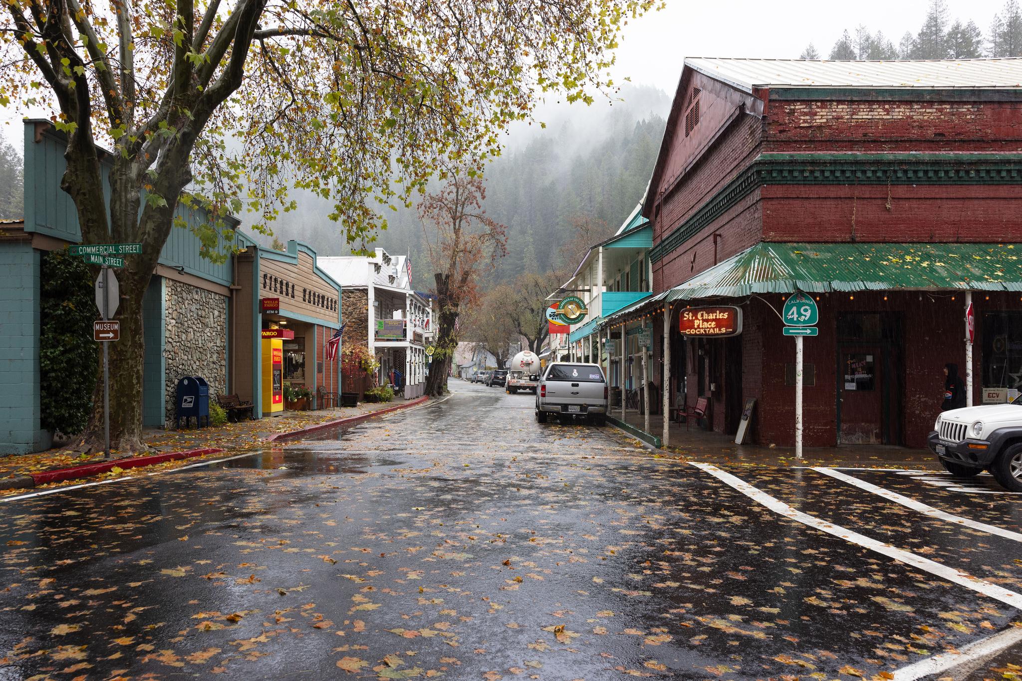 Wet conditions in Downieville on Friday morning