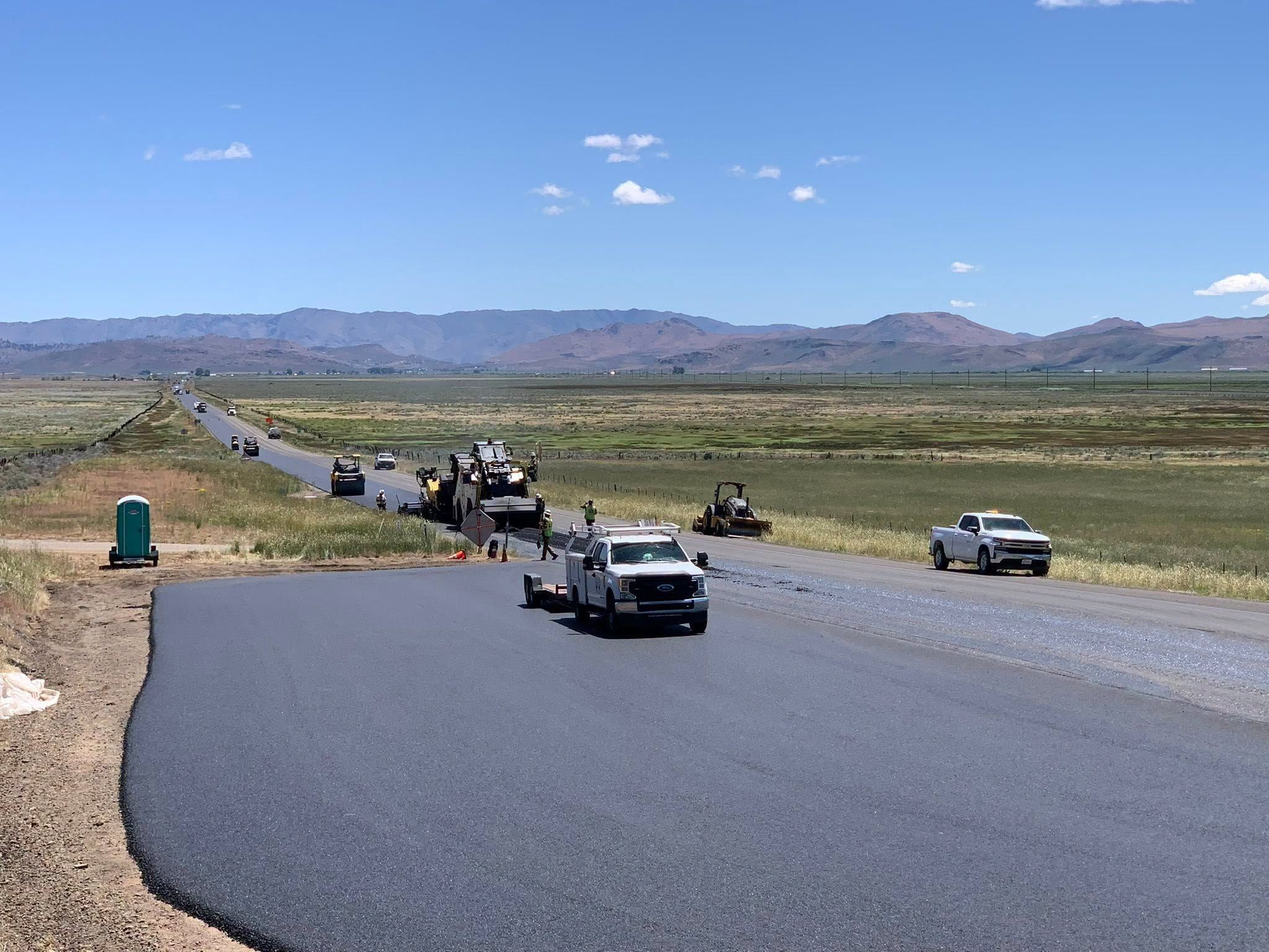 Highway and turnout paving work near Portola. Credit: Caltrans District 2.