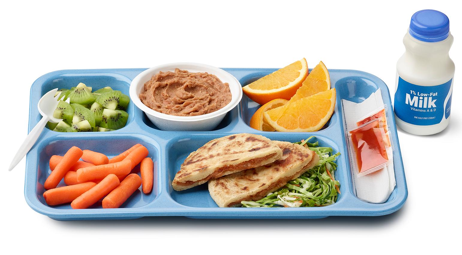 An example of a healthy school lunch tray which was served at San Francisco schools. Photo by the US Department of Agriculture.