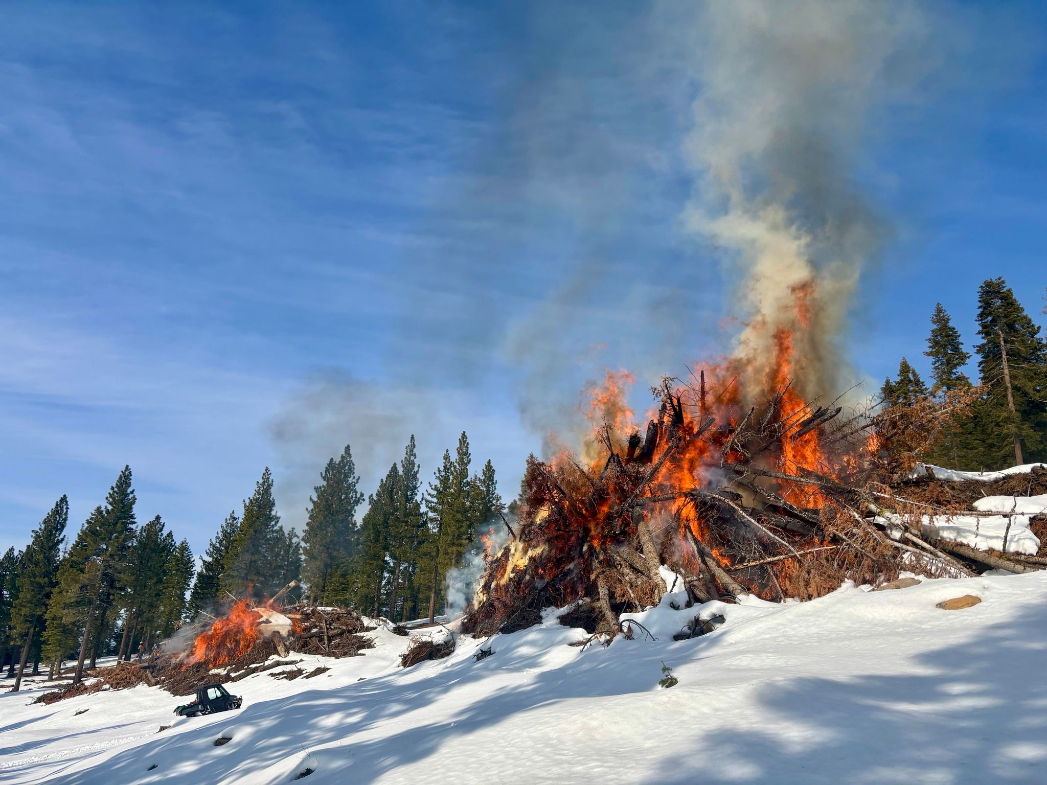 A photo shared by the Tahoe National Forest last week of Ladybug Project pile burning operations.