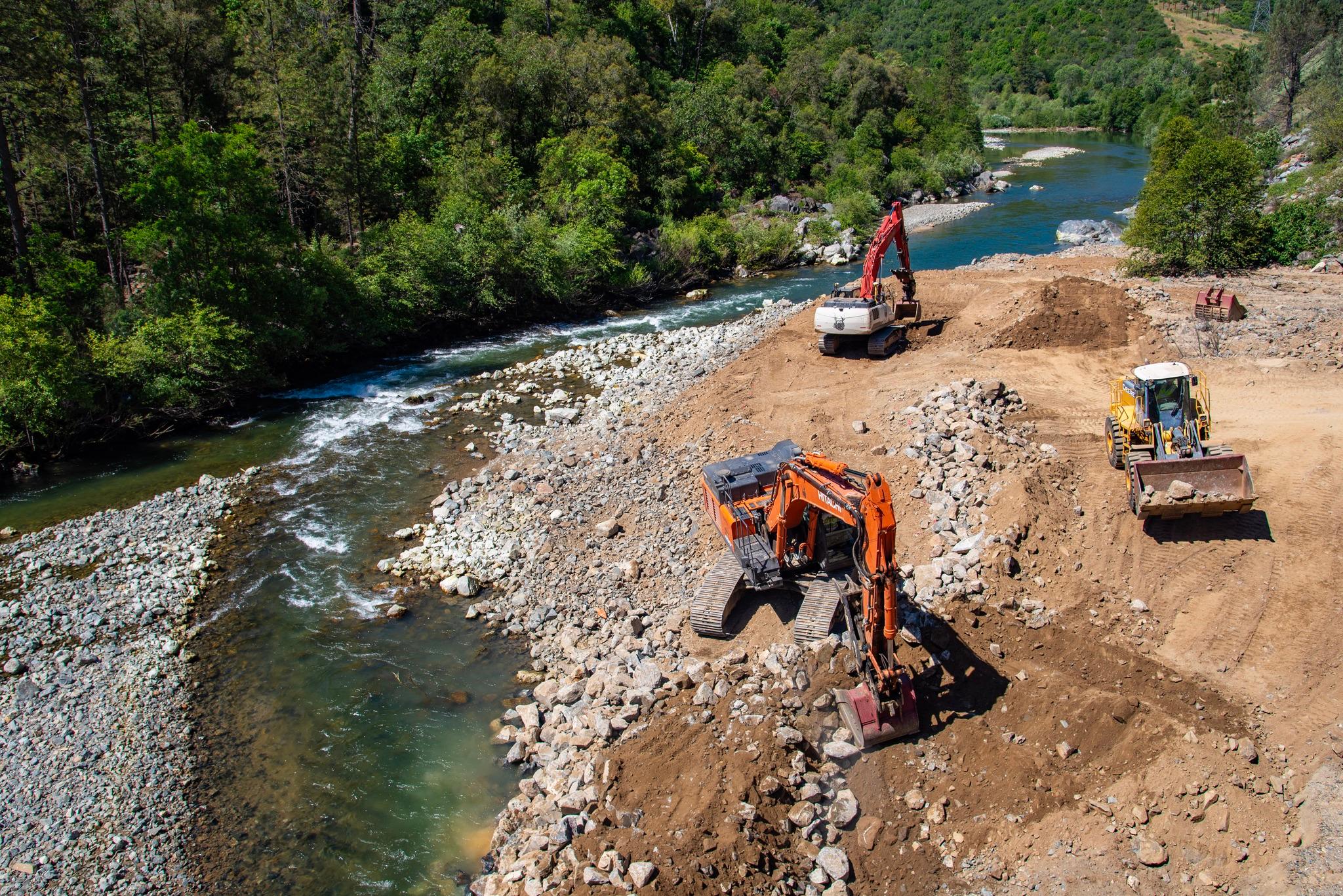 Cleanup crews at work near the New Colgate powerhouse in the Dobbins area. Credit: Yuba Water Agency.