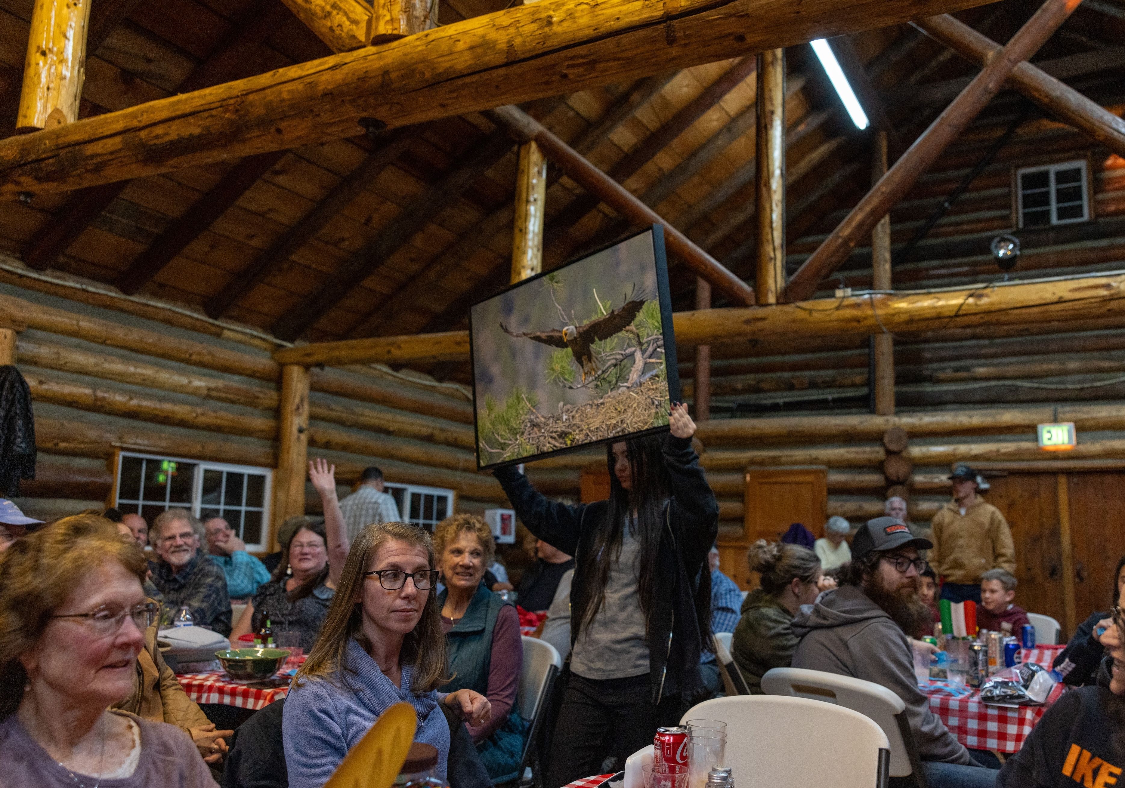The prized Bald Eagle photograph by Darby Hayes is displayed