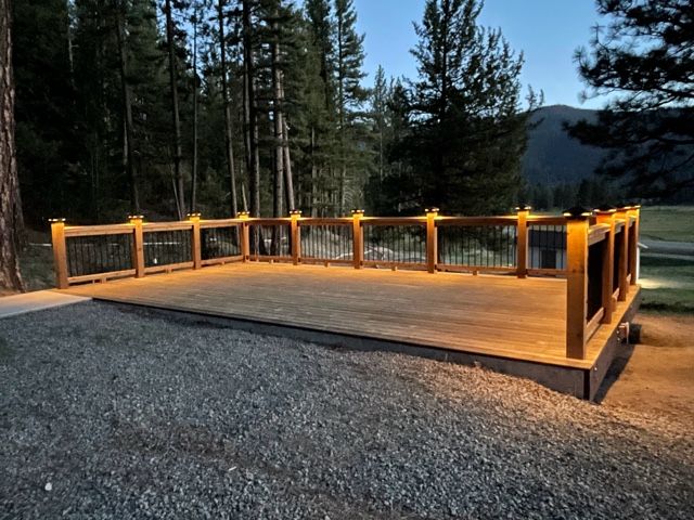 The deck at night at White Sulphur Springs Ranch