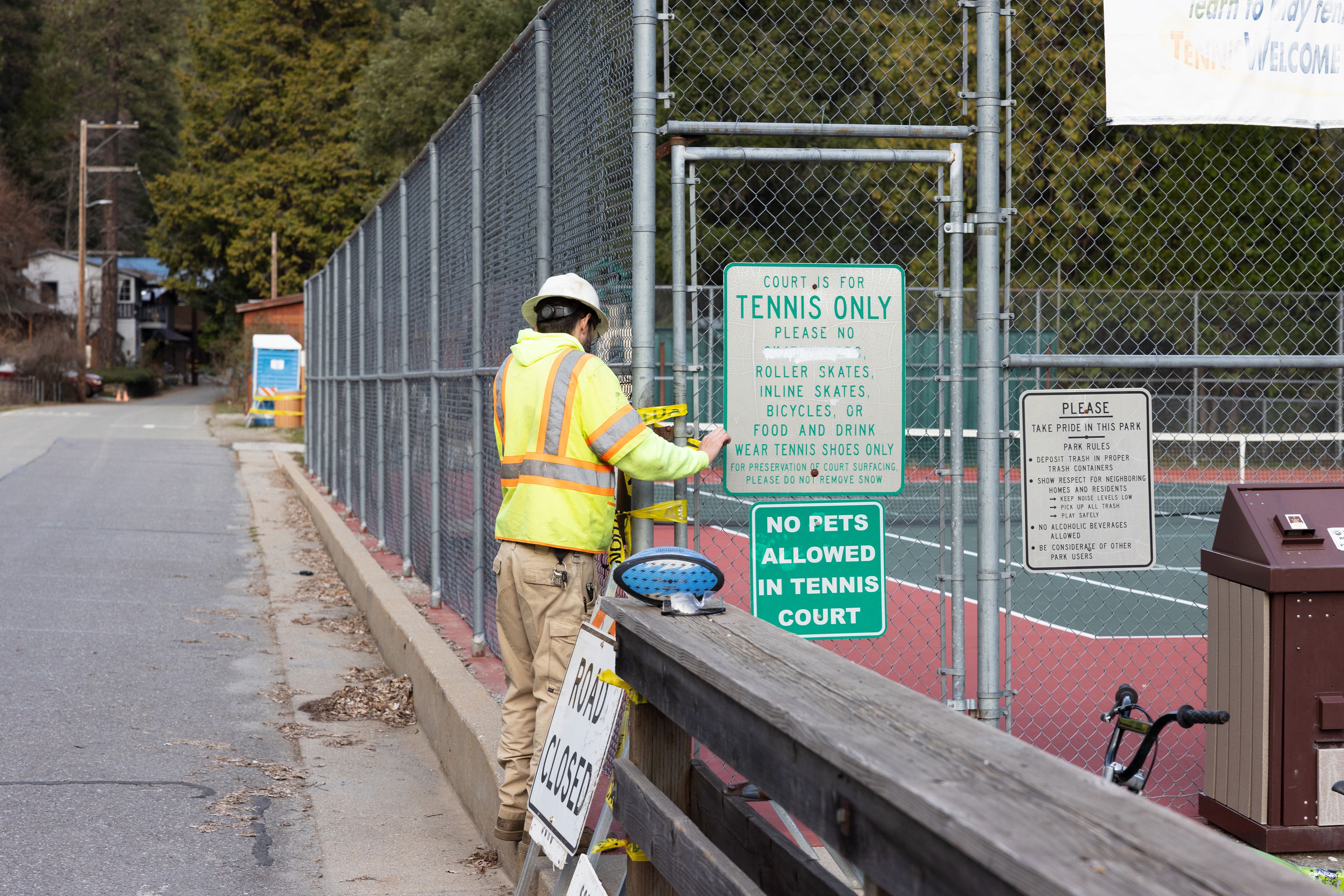 The Sierra County Department of Public Works closes the tennis court near the mountain lion attack