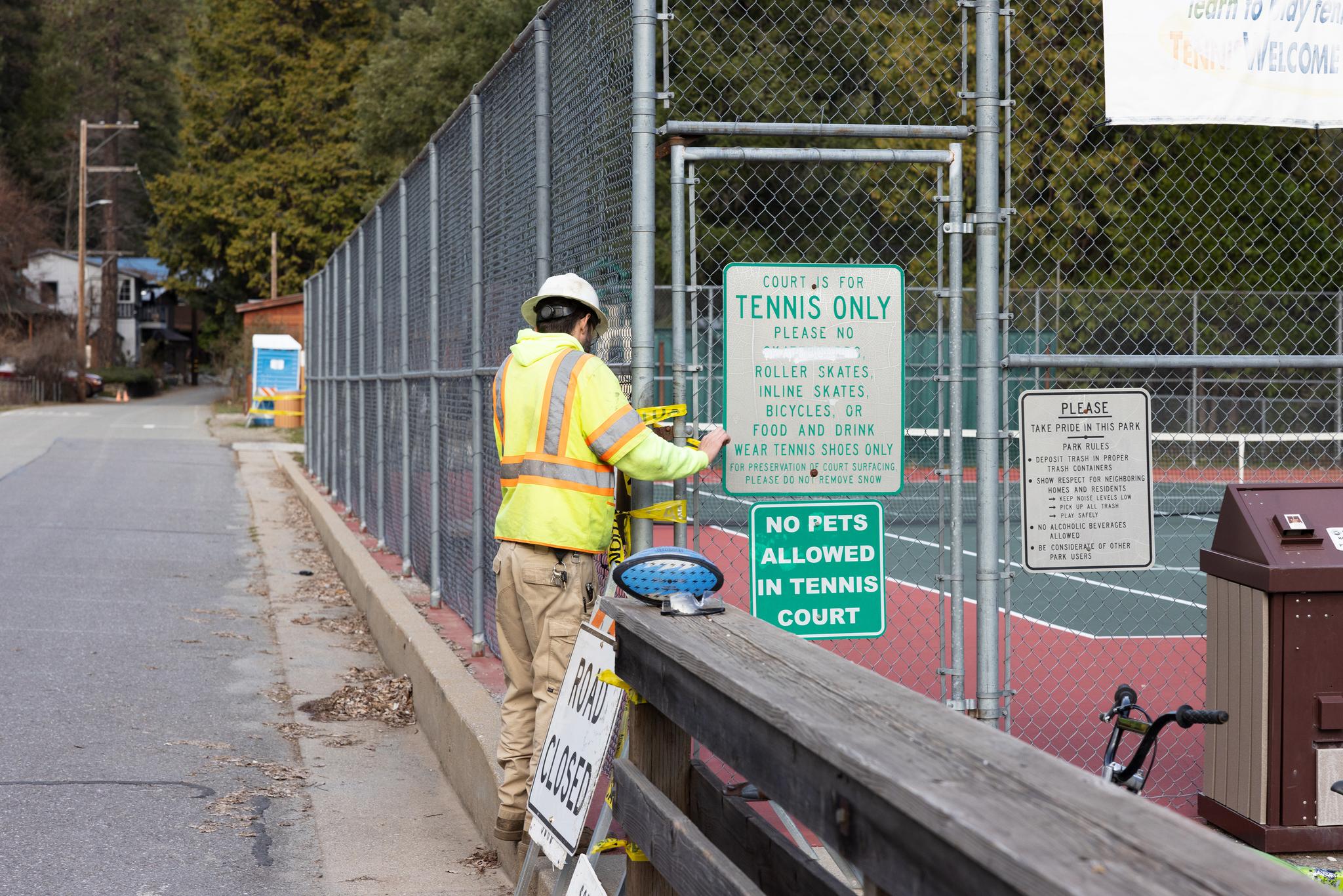 The Sierra County Department of Public Works closes the tennis court near the mountain lion attack