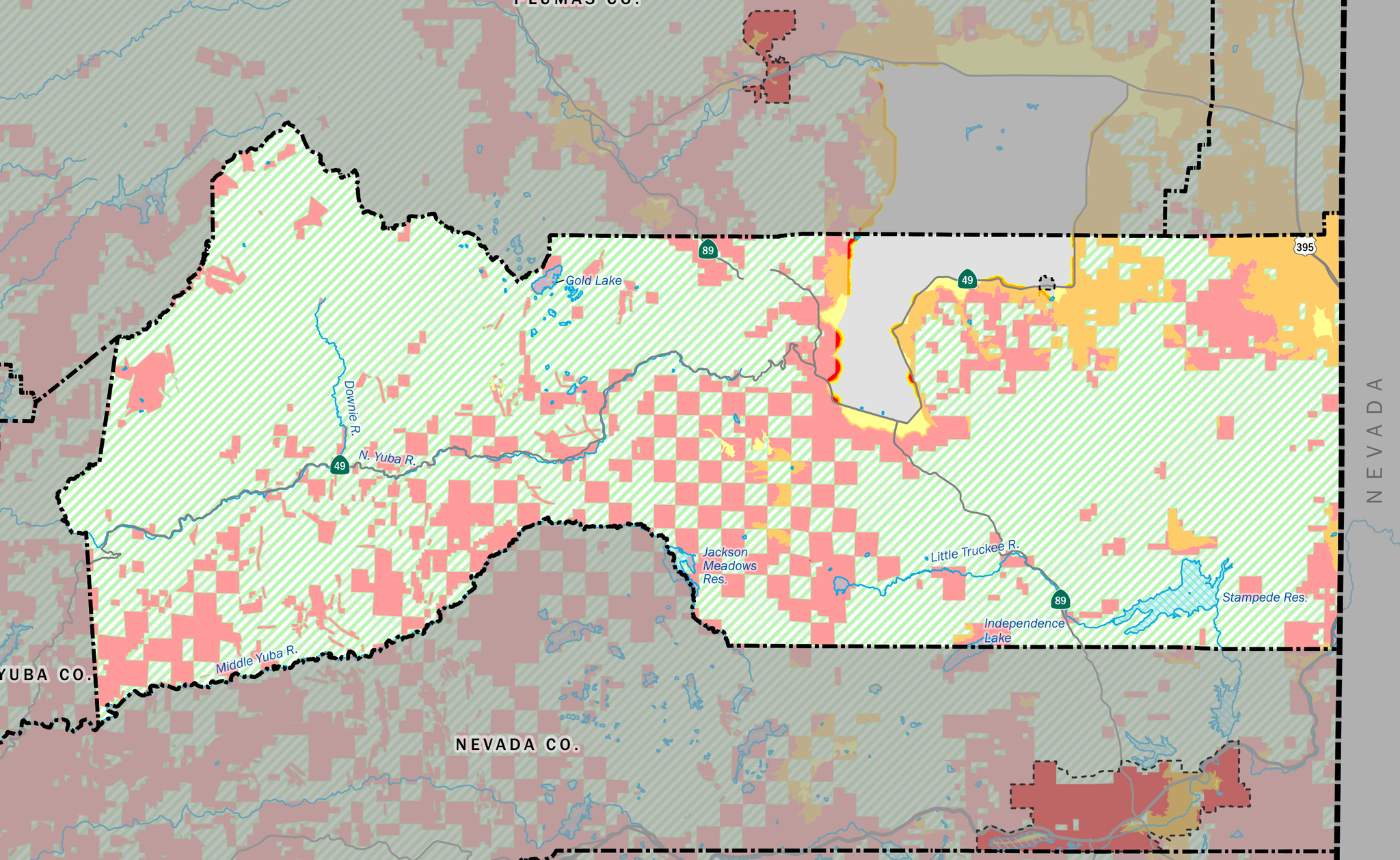 Sierra County has few LRAs, but much of its habited area is designated “very high” fire risk.