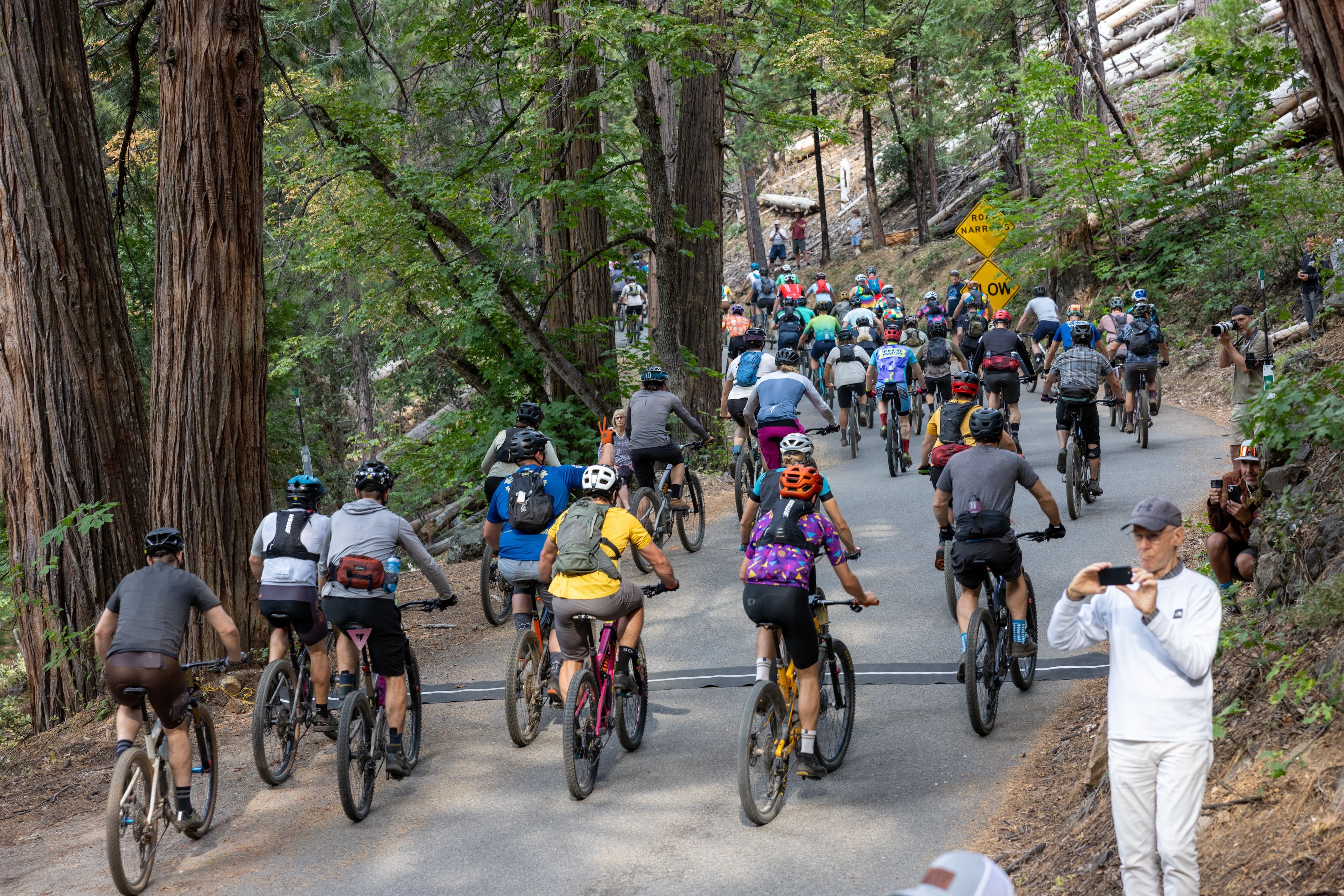 The Men’s Expert category just after starting Saturday’s climb in Sierra City