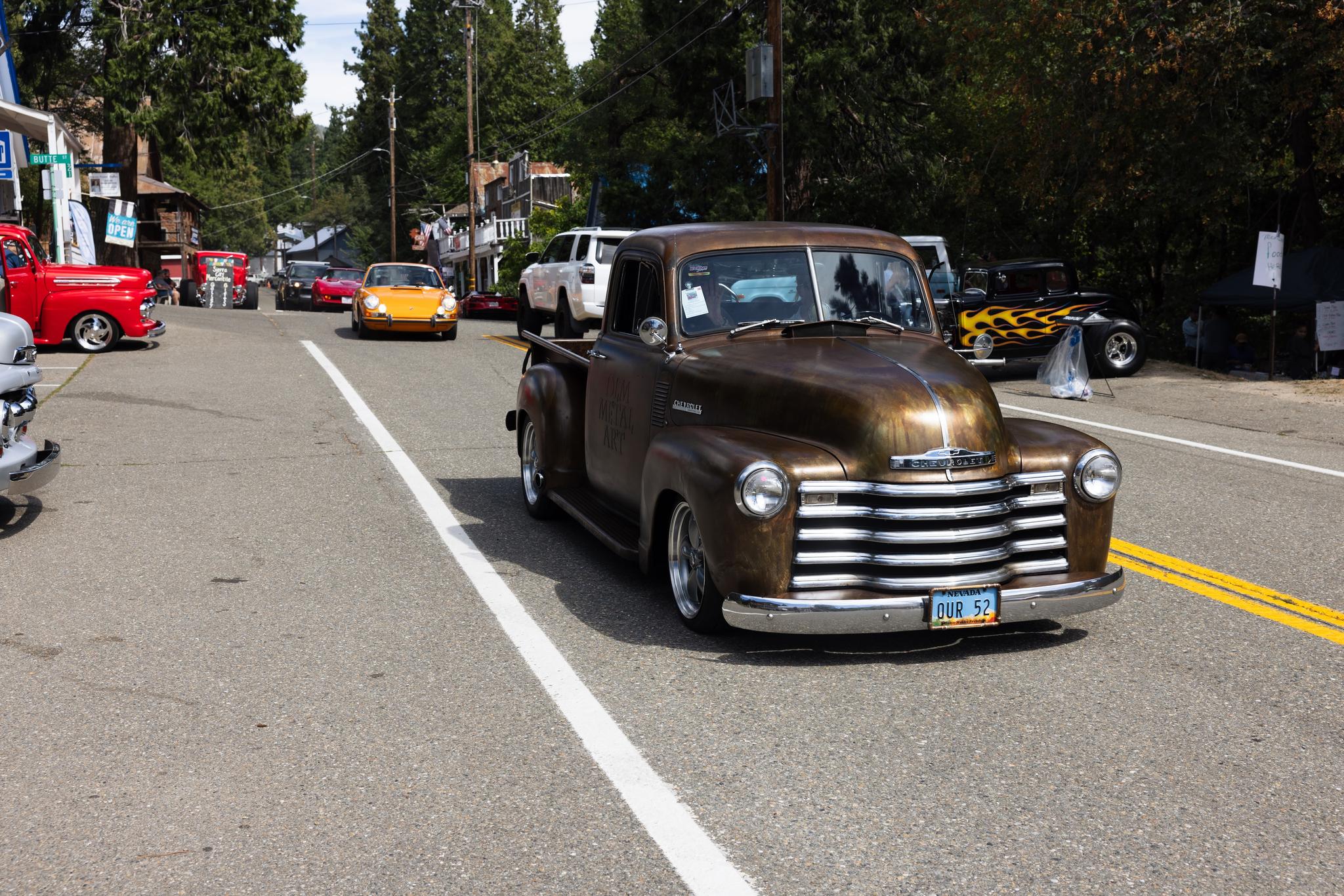 Mark and Marie Lehmann’s “steampunk” truck leads the hot rod parade
