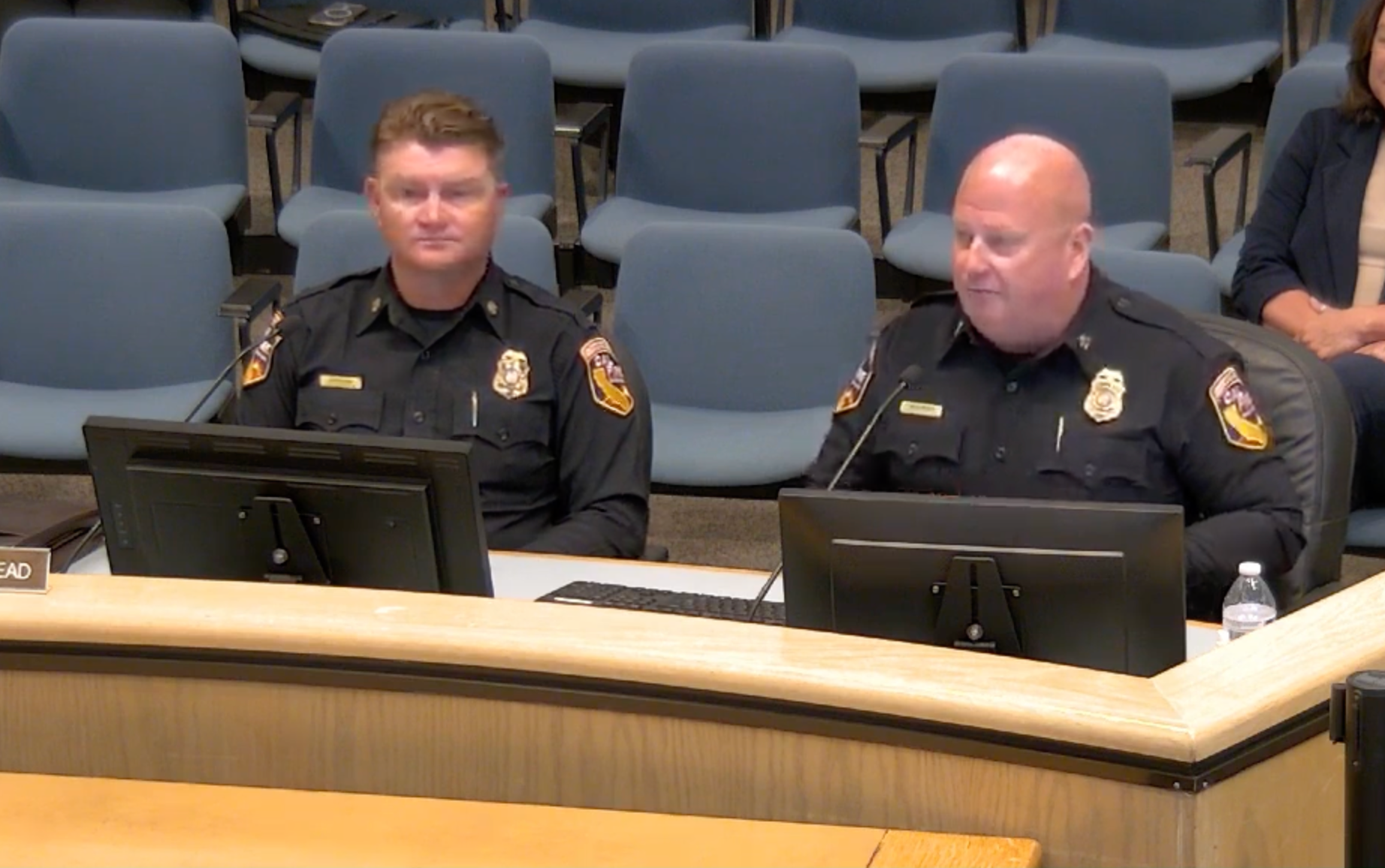 Chief Brian Estes (right) Deputy Chief Jim Hudson (left) address the Nevada County Board of Supervisors.