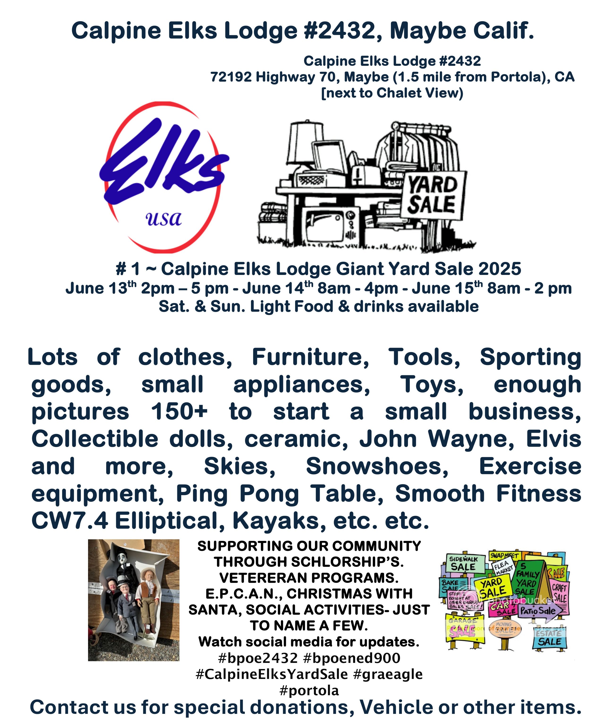 Calpine Elks yard sale flyer.
