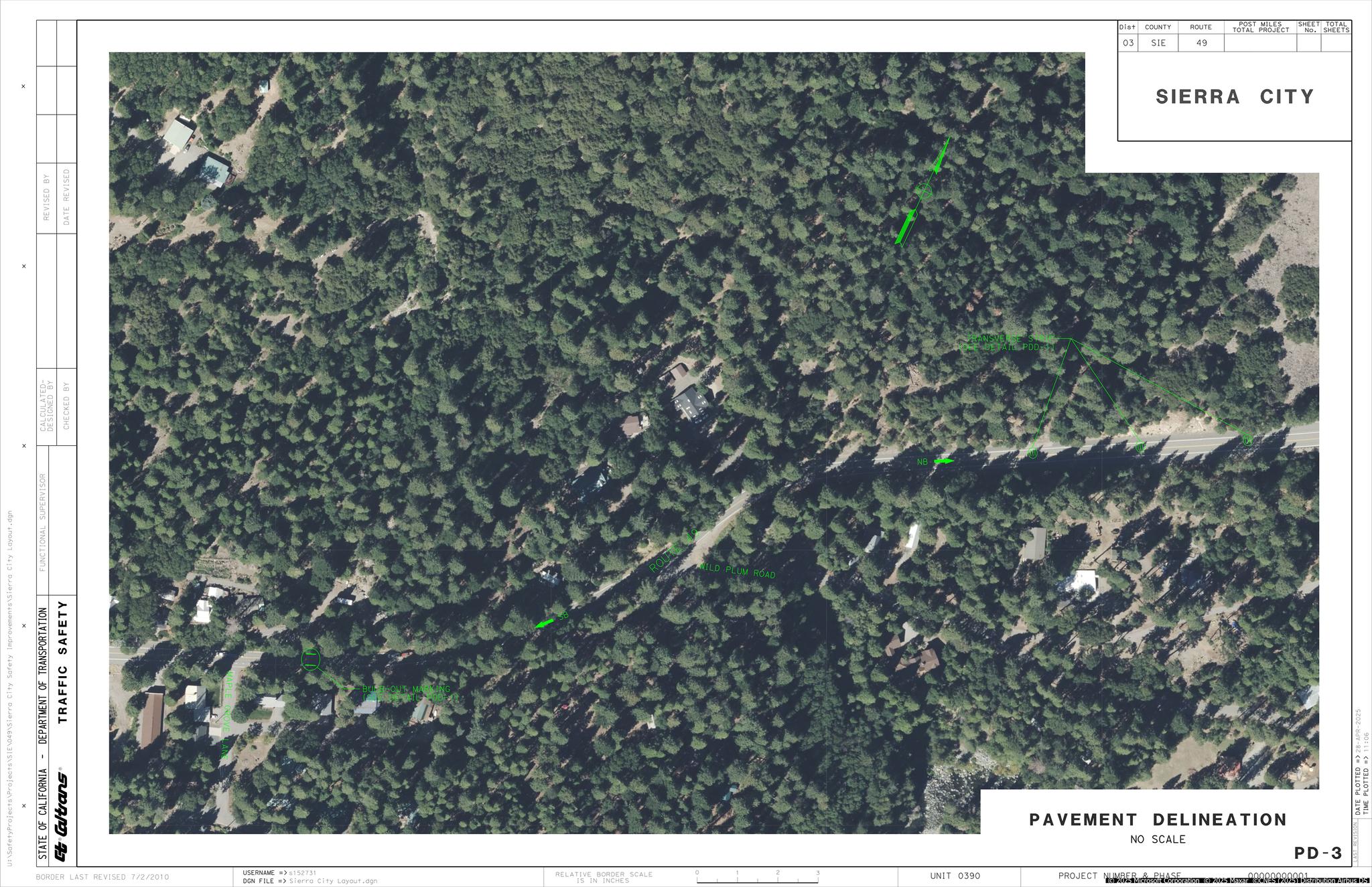 Caltrans proposed rumble strips and pavement markings on the east side of Sierra City, where its survey effectively raised the speed limit by 20 miles per hour.