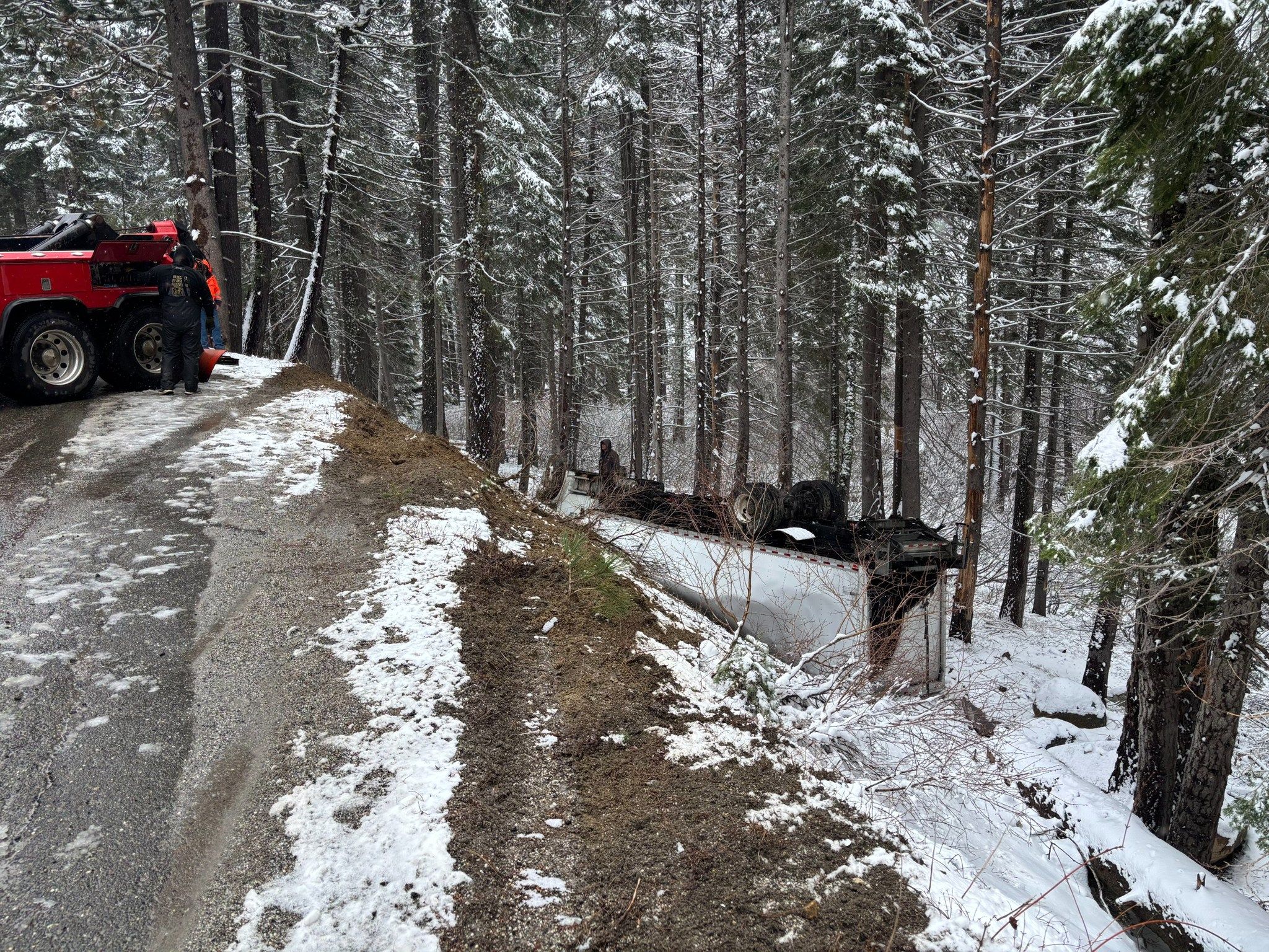 Another angle of the overturned truck. Credit: CHP - Grass Valley / Facebook.