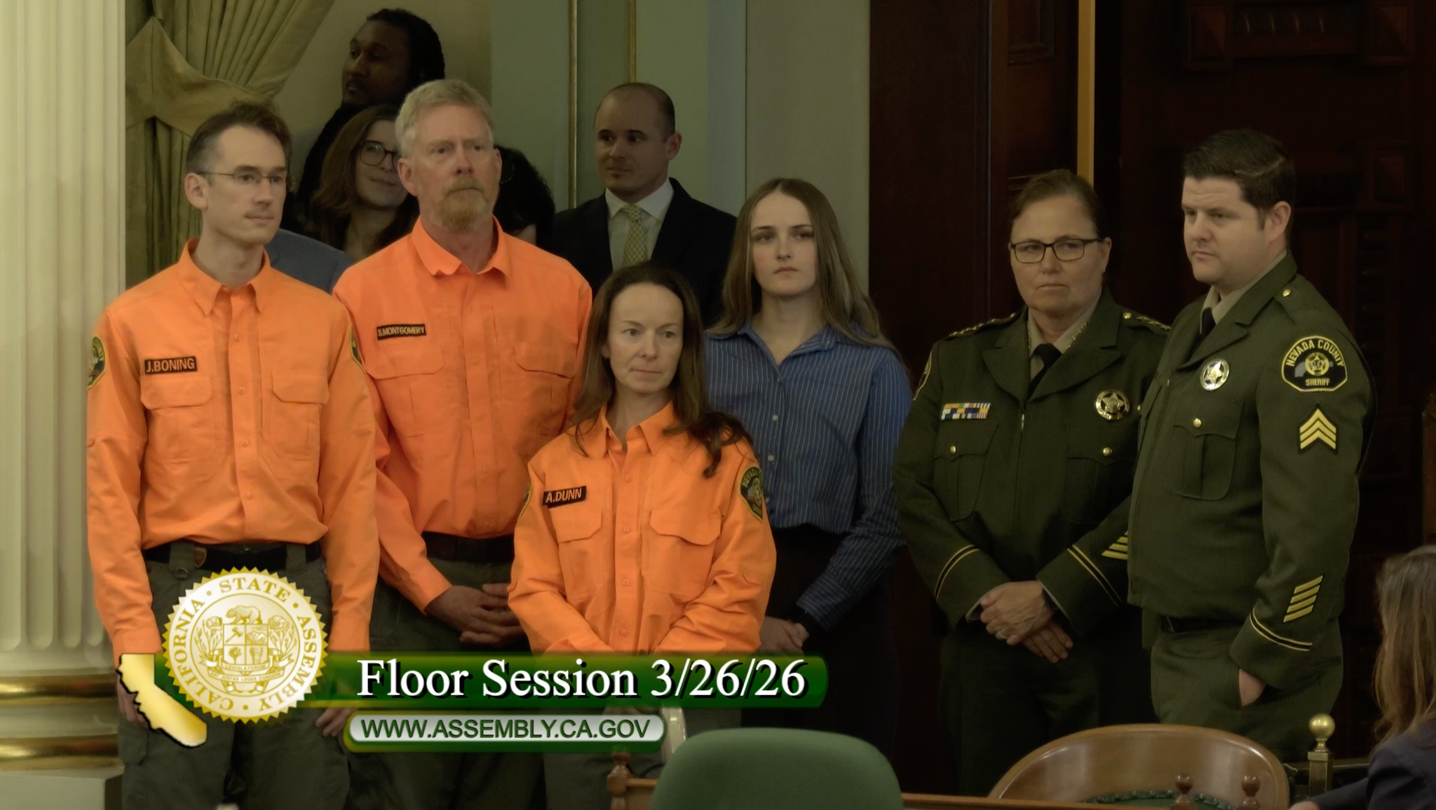 Left to right: Josiah Boning, Scott Montgomery, Alexis Dunn, Grace Van Winkle, Sheriff Shannan Moon, Sergeant Dustin Moe.