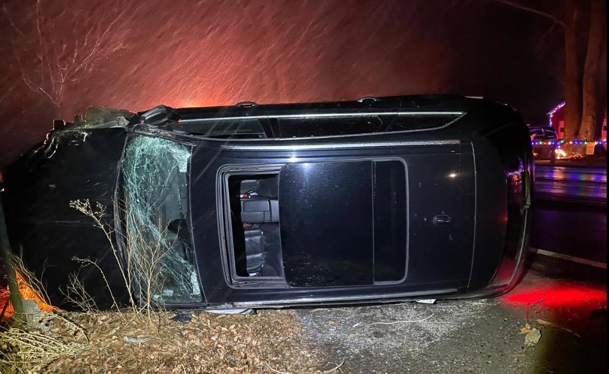 The car involved in the hit-and-run flipped during the crash. Photo courtesy of Sierra County Sheriff’s Office.