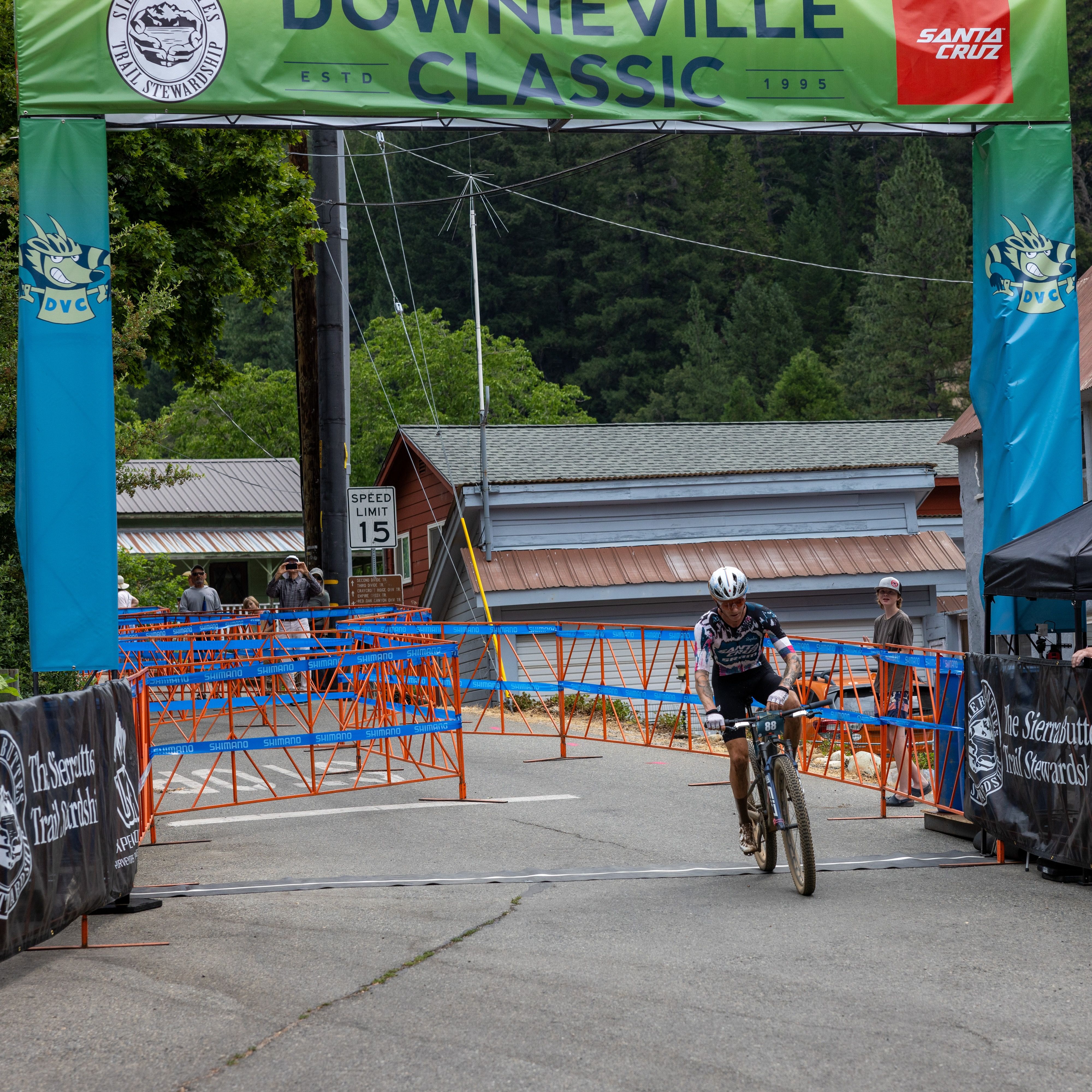 Swenson crosses the finish line in the cross-country race