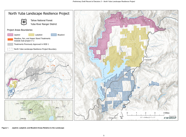 Map of the project area boundaries for the North Yuba Landscape Resilience Project preliminary record of decision.