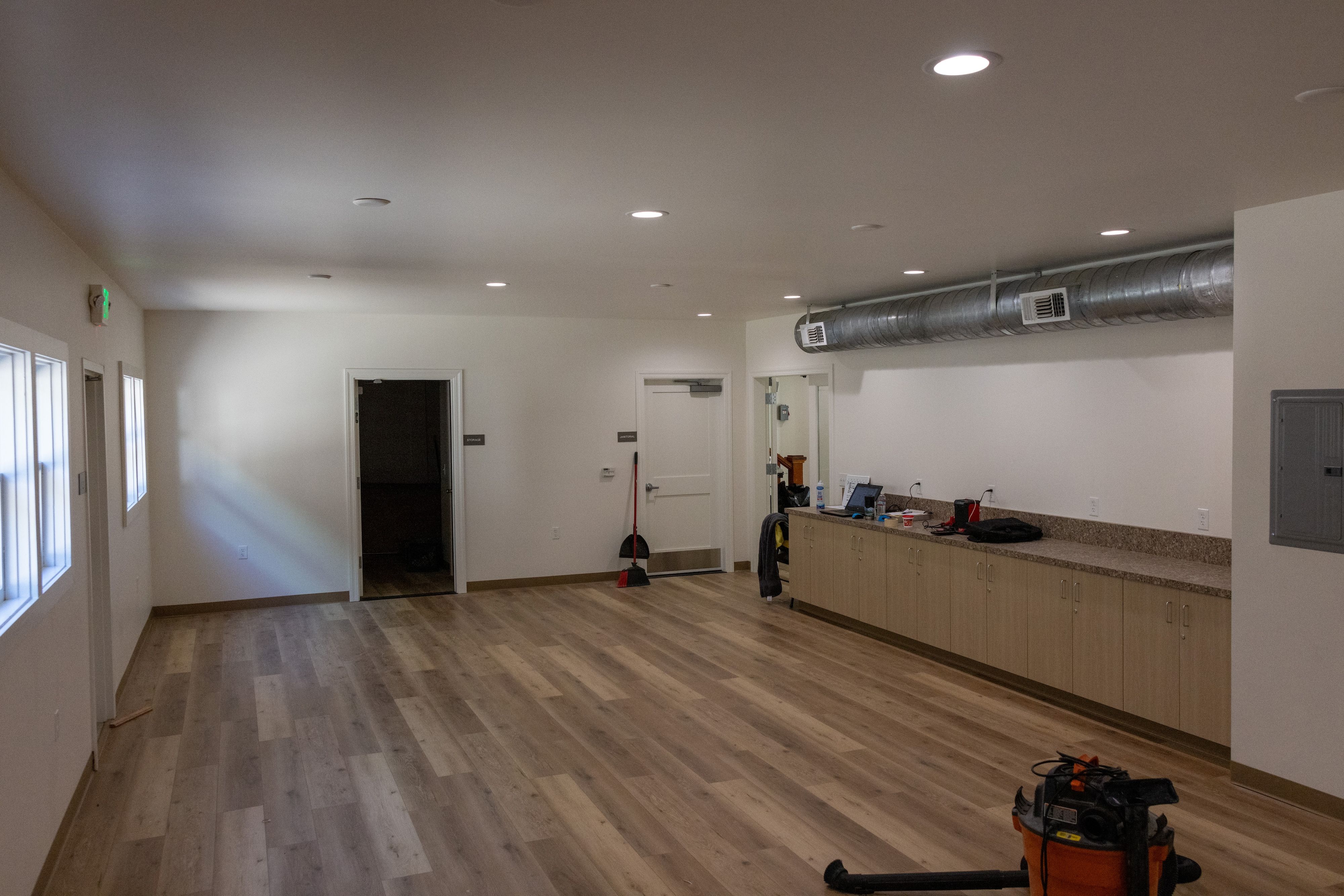 The renovated main room on the building’s ground floor