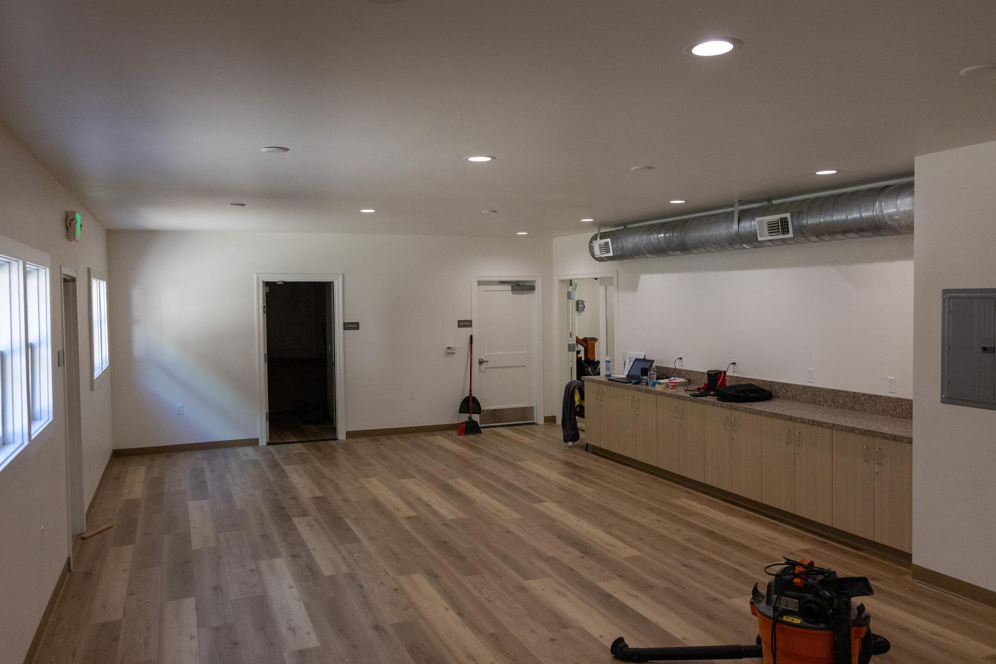 The renovated main room on the building’s ground floor