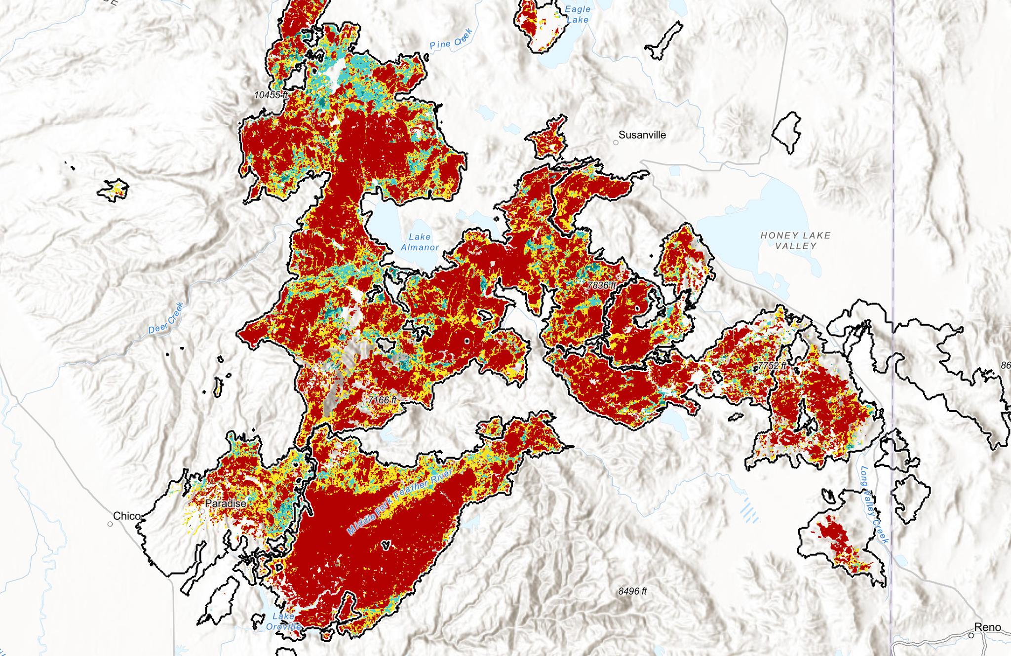 Cal Fire’s new tool shows detailed burn severity information for recent large fires in California.