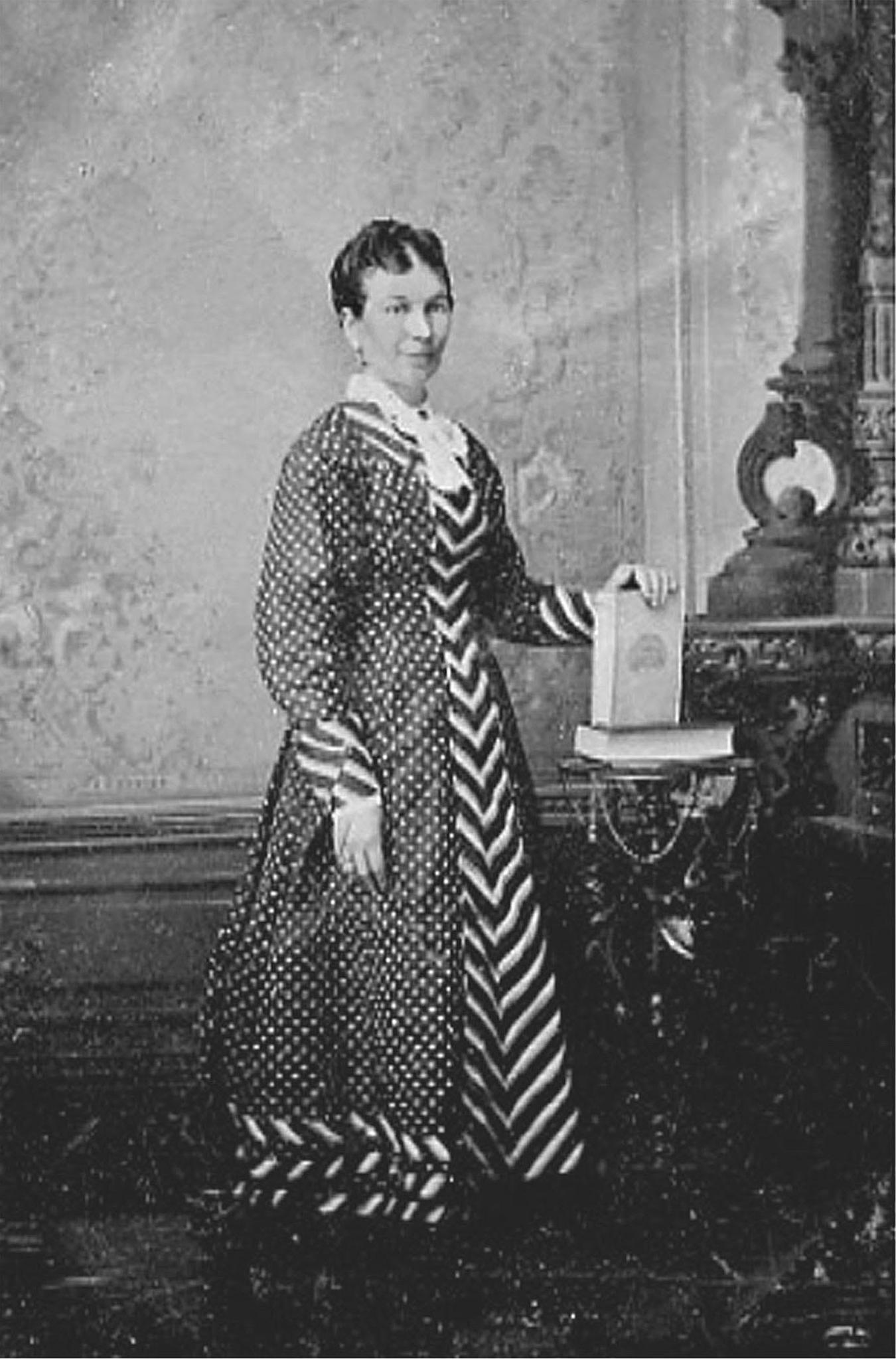 Mary E (Straughn) Godfrey probably in her 30s. (By her 40s her hair was gray) Found on Ancestry.com (Thanks to Kasey (Brooks) Holwerda for finding it!)