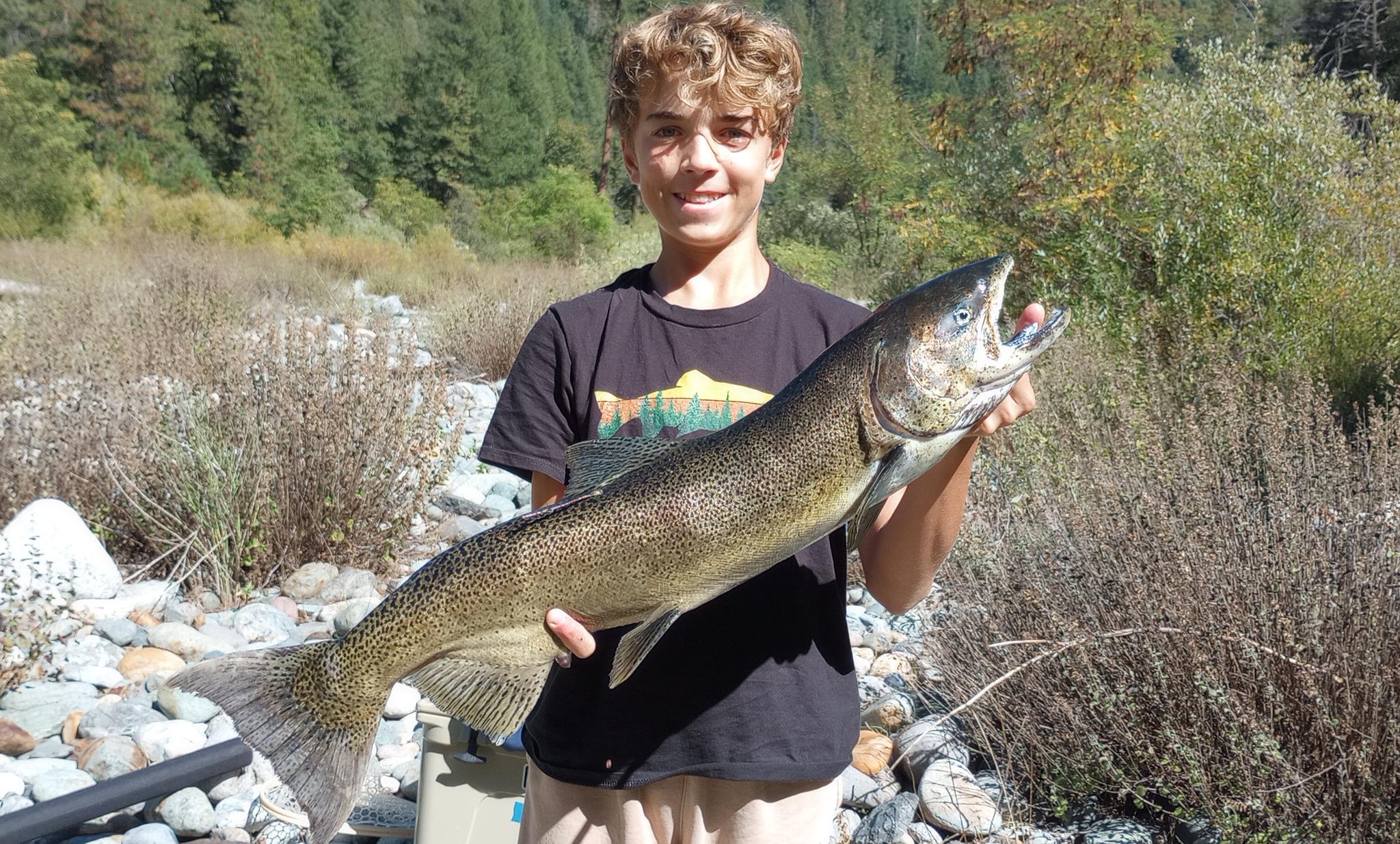 Drew with his 30-inch chinook, caught near Downieville.