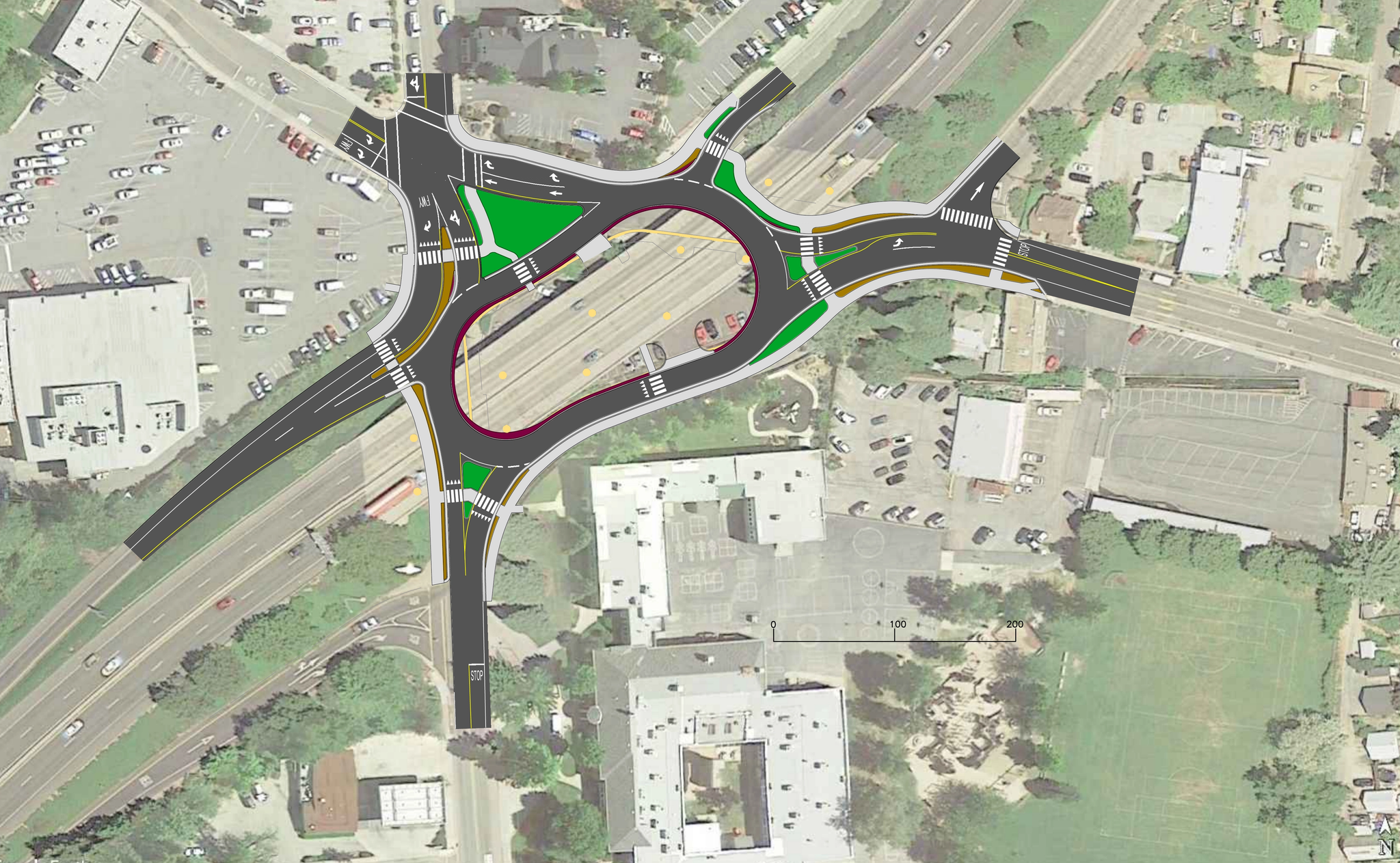 The proposed roundabout design for Grass Valley’s complicated downtown intersection. Credit: City of Grass Valley.