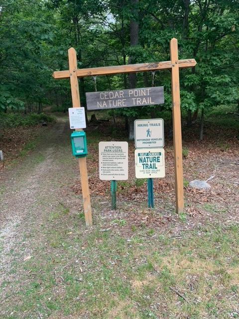 Cedar Point Nature Trail sign.