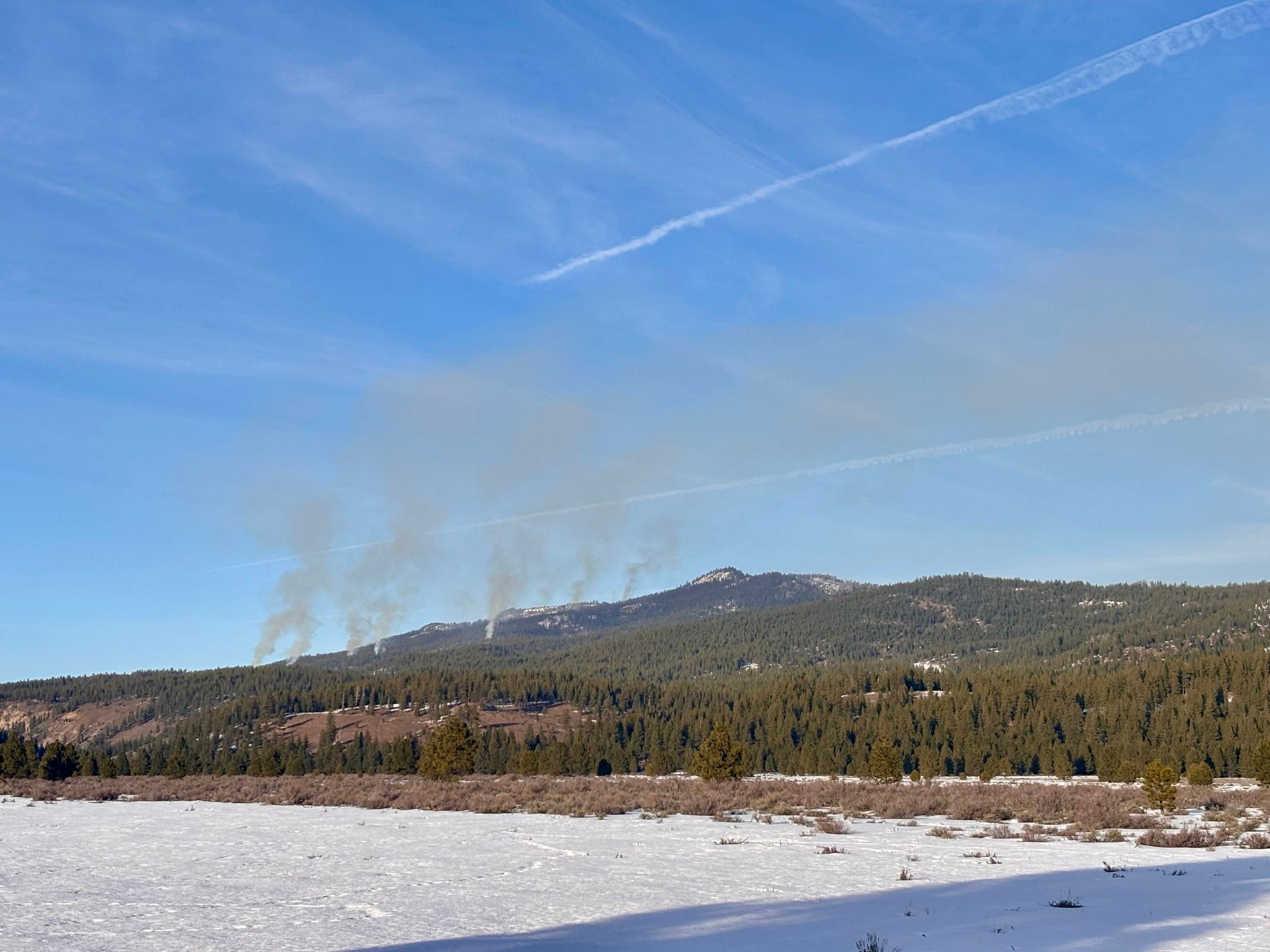 Smoke was visible from several controlled burns of piles in the Truckee area. Credit: Tahoe National Forest.