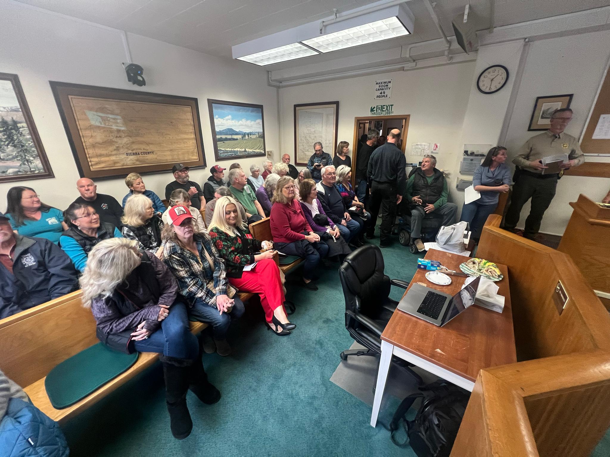 The Sierra County Board Chambers were packed on Tuesday, with a crowd having to gather in the hallway.