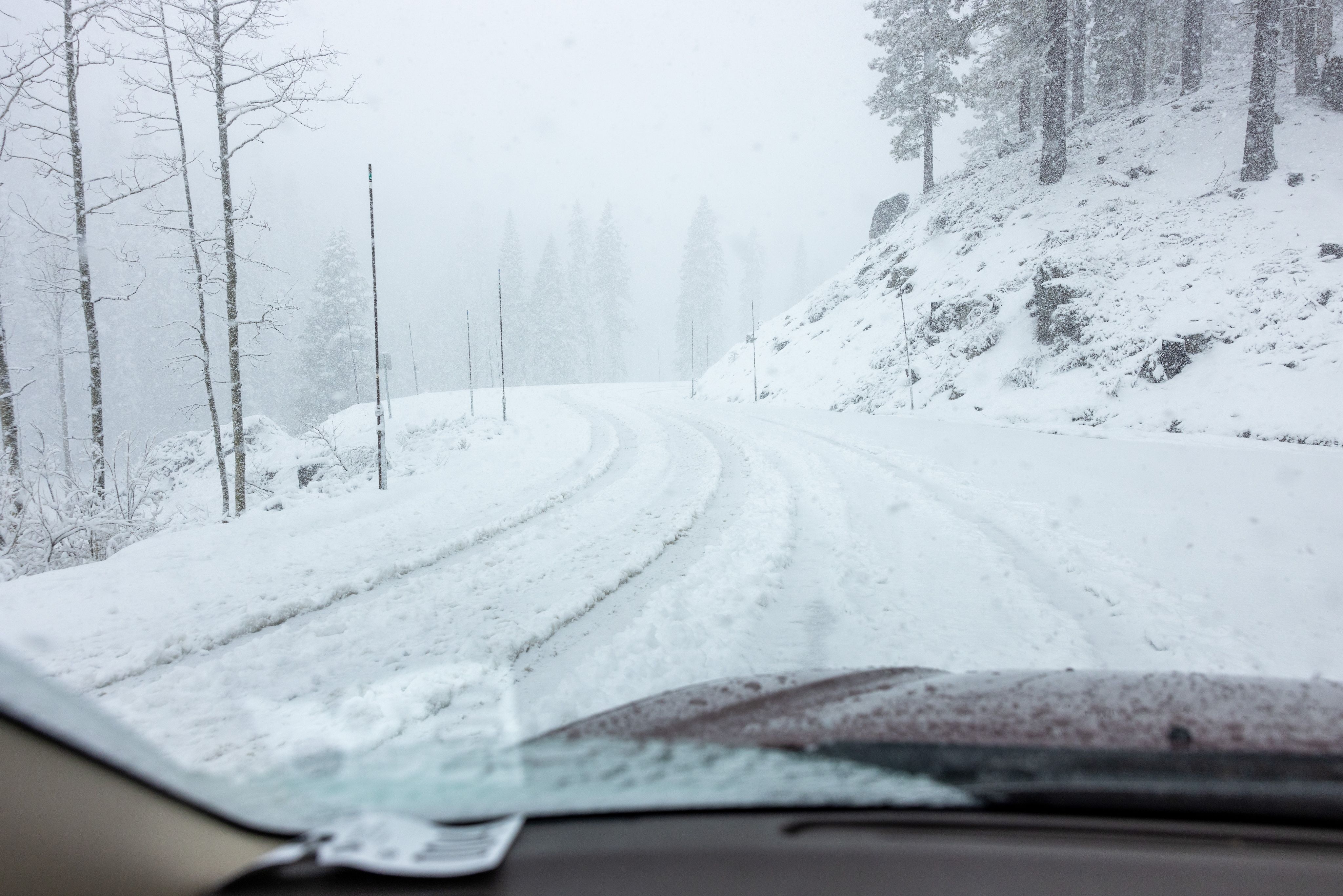 Multiple inches of yet-to-be-plowed snow near Yuba Pass