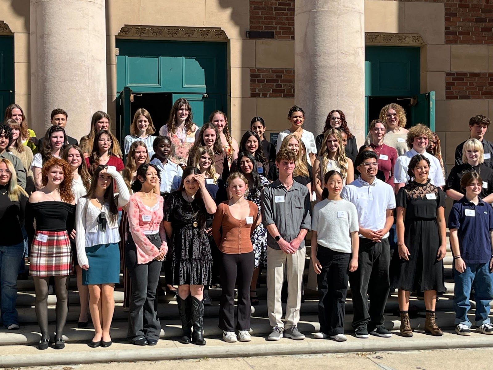 County champions in front of the Sacramento Memorial Auditorium, prior to Sunday’s competition. Sienna is in the second row, about third from the left. Paige is on the far right of the second row.