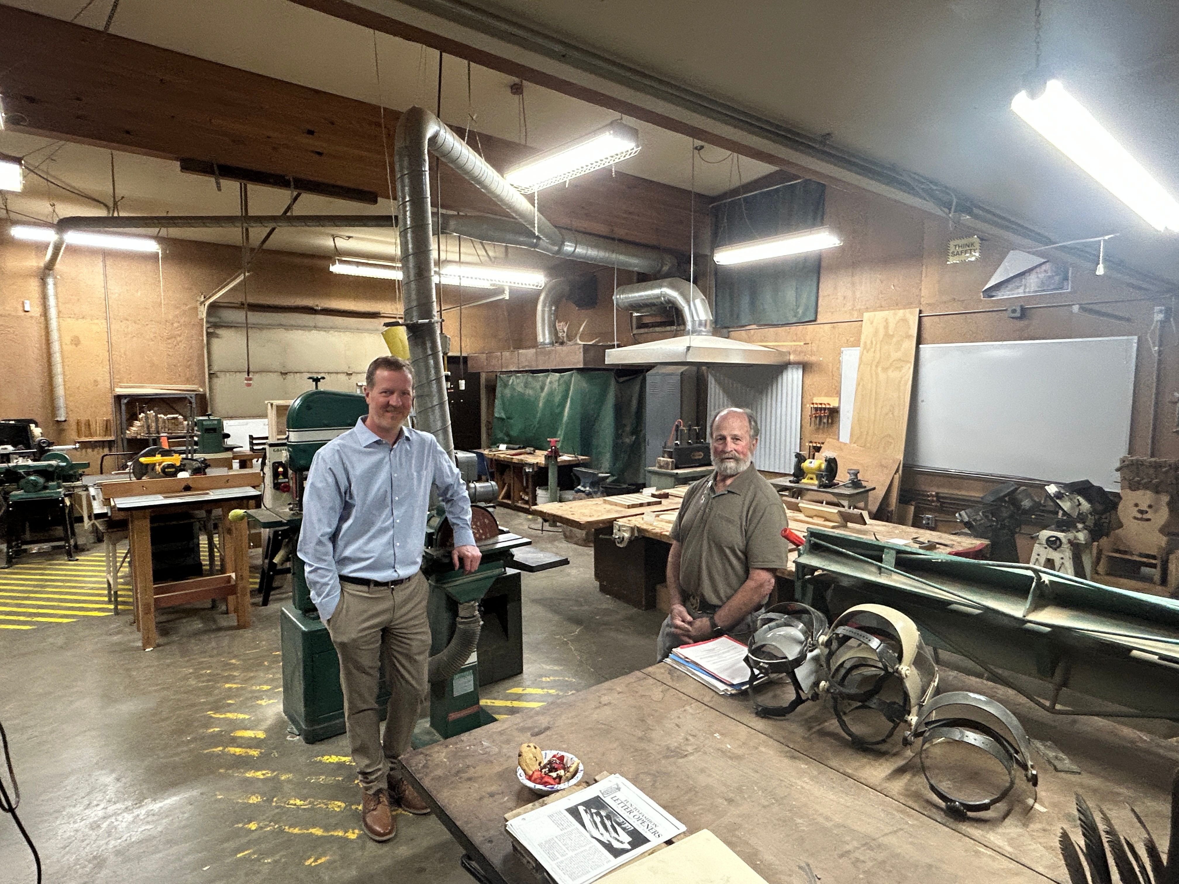 Left to right: Mr. Sean Snider and Mr. Steven Fillo, Downieville Shop Teacher of 51 years.