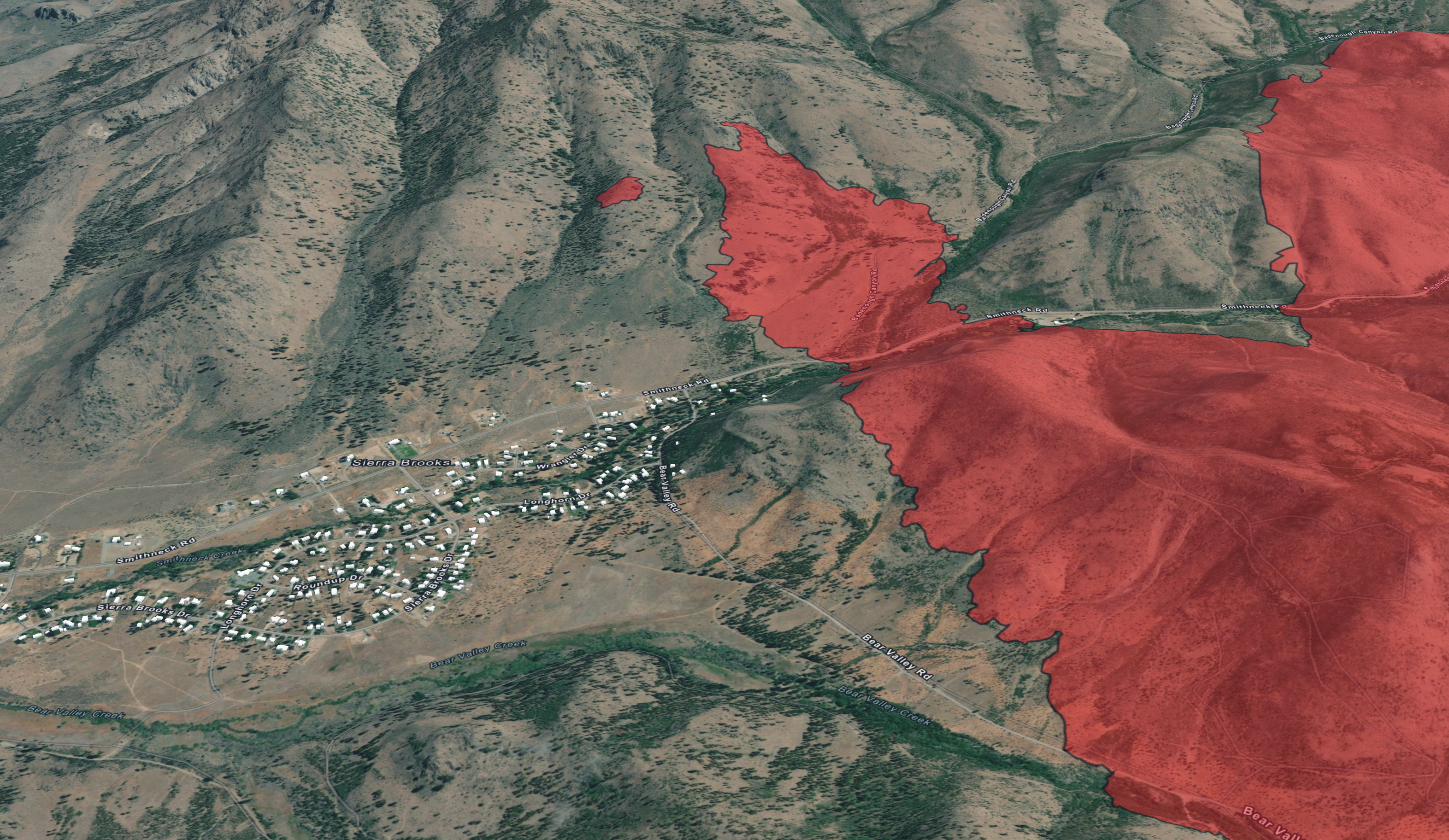 The Bear Fire perimeter in relation to Sierra Brooks. Image from California Department of Forestry and Fire Protection maps.