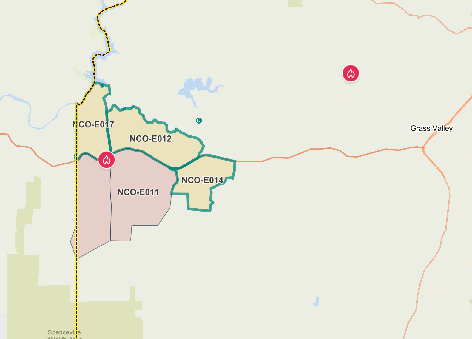 Evacuation zones in the Genasys Protect map.