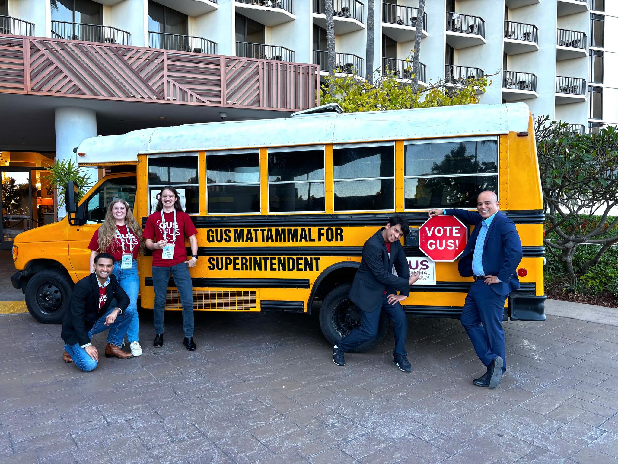 Gus Mattammal and supporters in front of the “Gus Bus.” Credit: Gus Mattammal.