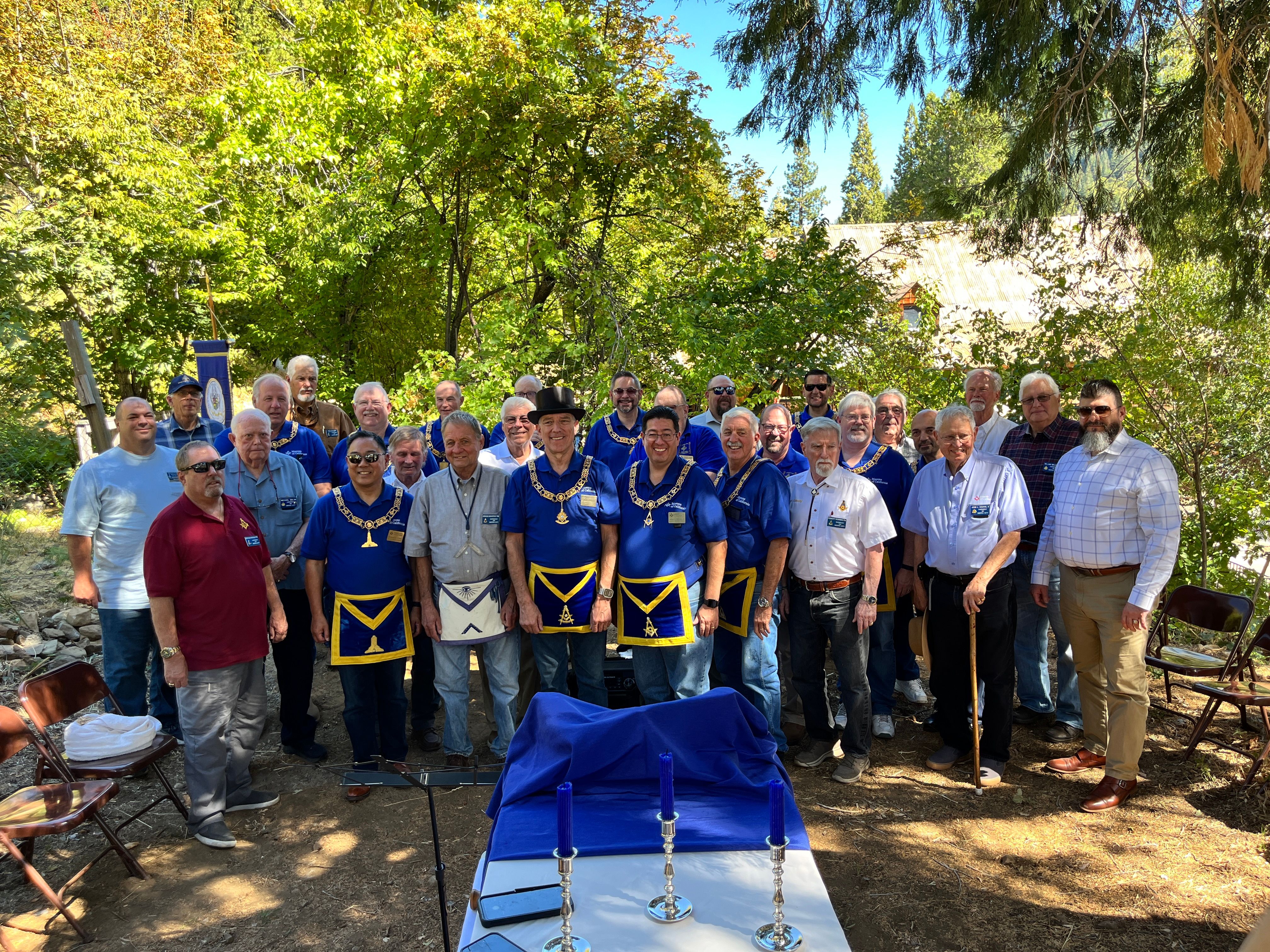 Sean Metroka, Grand Master of Masons for the State of California, leads Harmony Lodge members and Grand Officers from around the state in the rededication ceremony