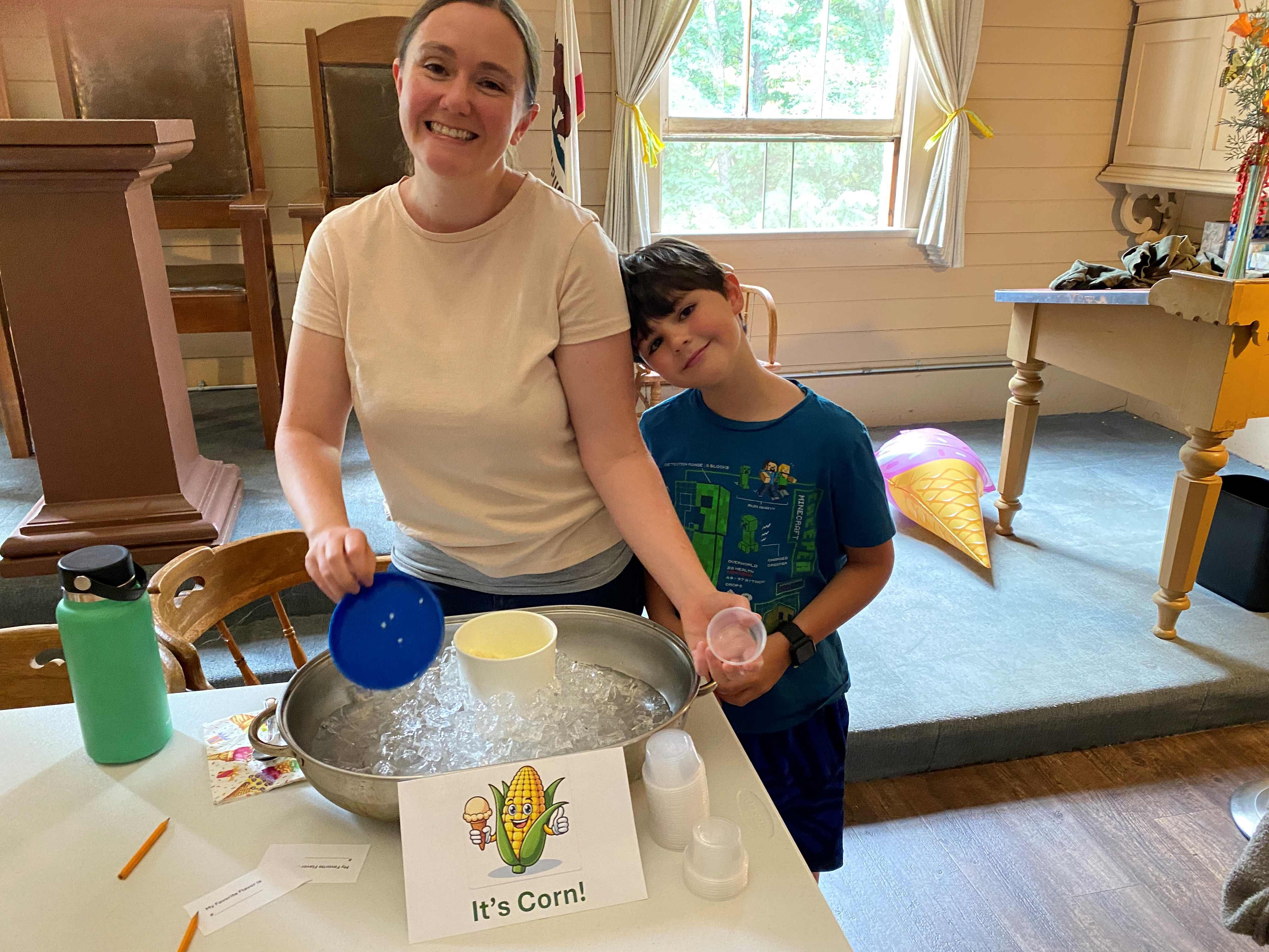 (Left to right) Tessa and Rudy Jackson present their corn-flavored ice cream. Photo by BJ Jordan.