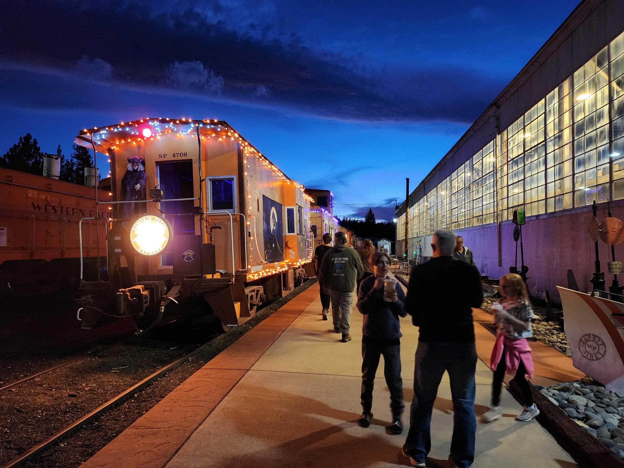 A 2023 “Super Spooky Night Train” at the station. Photo by Eugene Vicknair, courtesy of Western Sierra Railroad Museum.