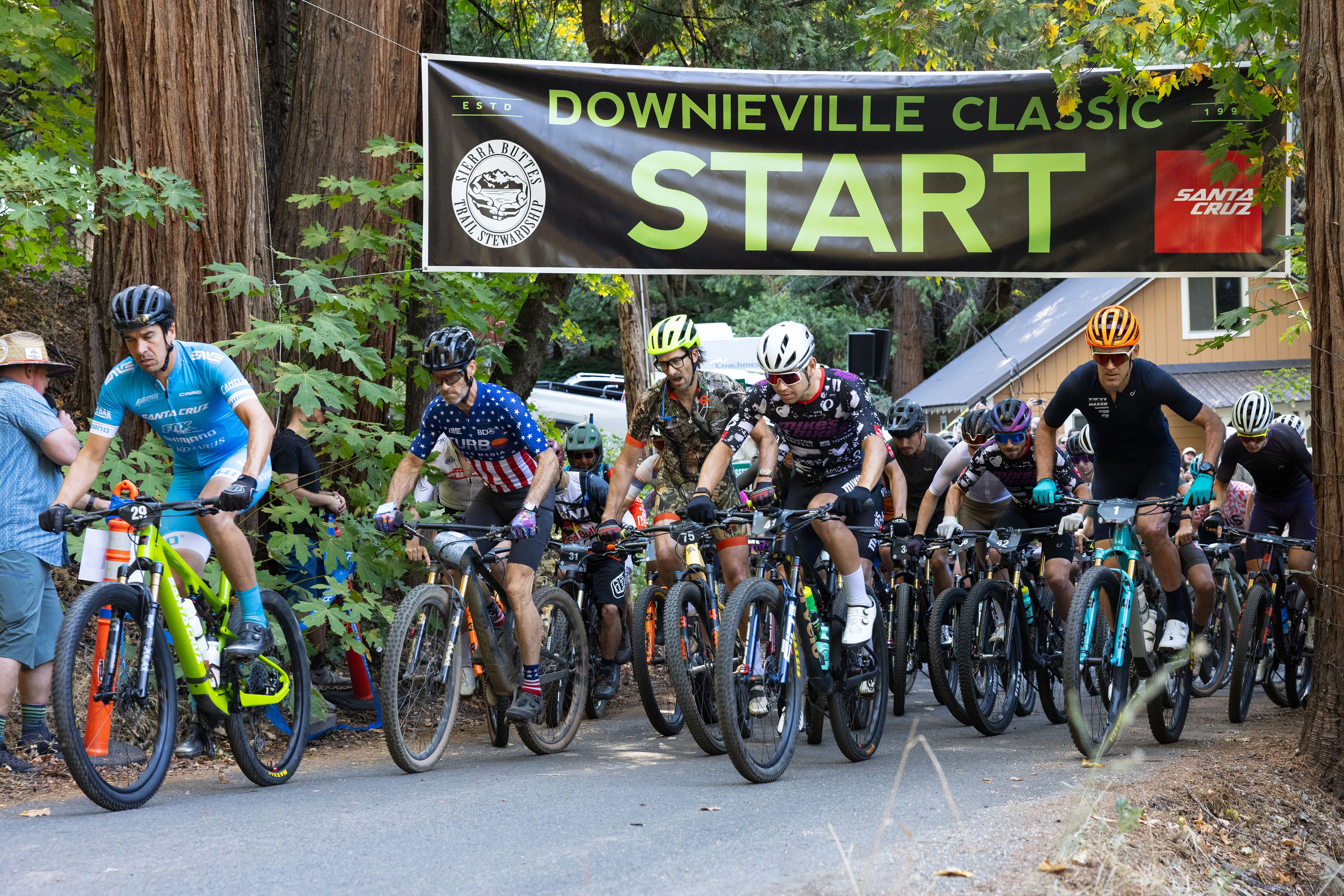 Riders start the 2025 Downieville Classic cross-country bike race.
