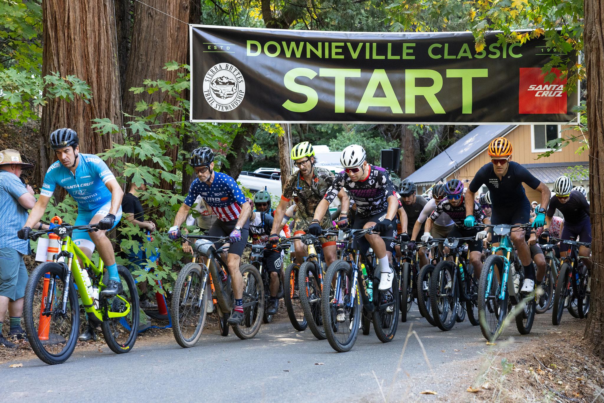 Riders start the 2025 Downieville Classic cross-country bike race.