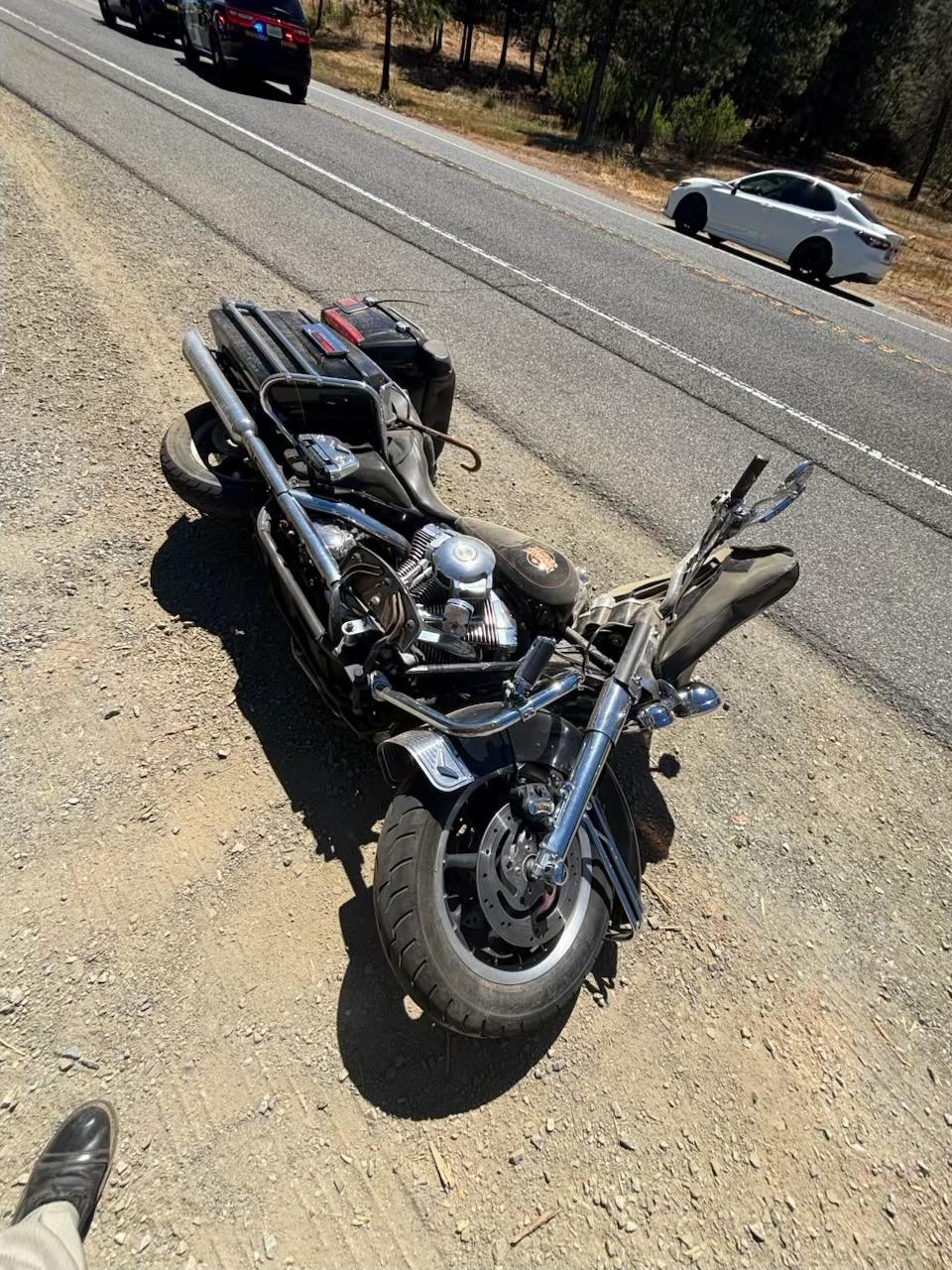 A photo of the crashed motorcycle shared by California Highway Patrol.