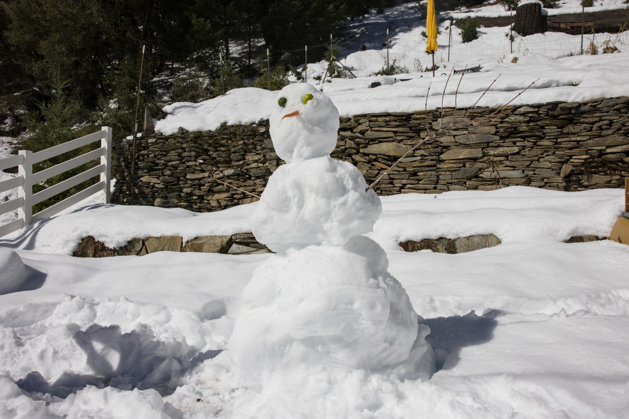 A snowman built in Downieville on Sunday, February 22, after the storm had subsided.