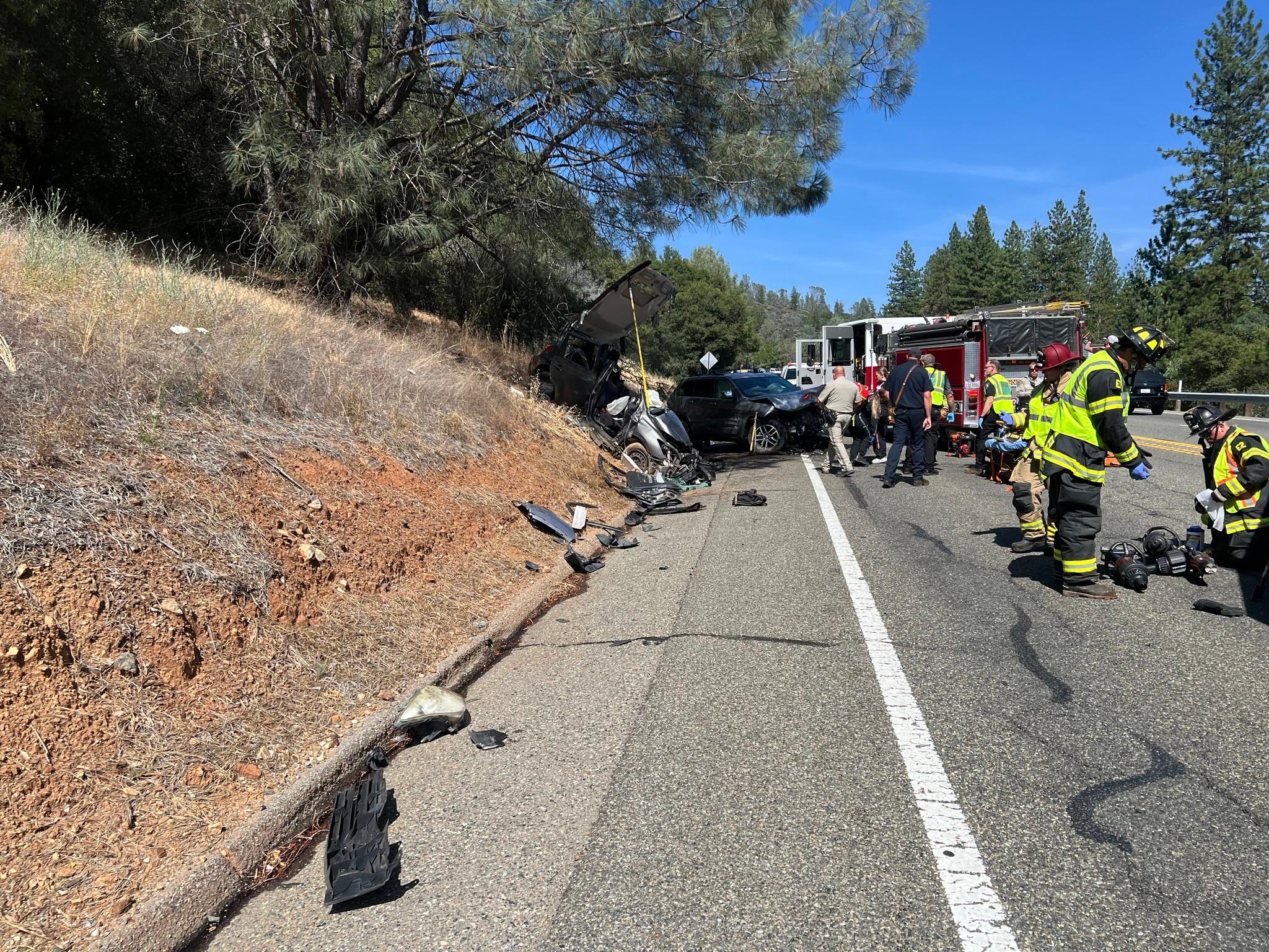 This image of the collision’s aftermath was shared by Grass Valley Highway Patrol.