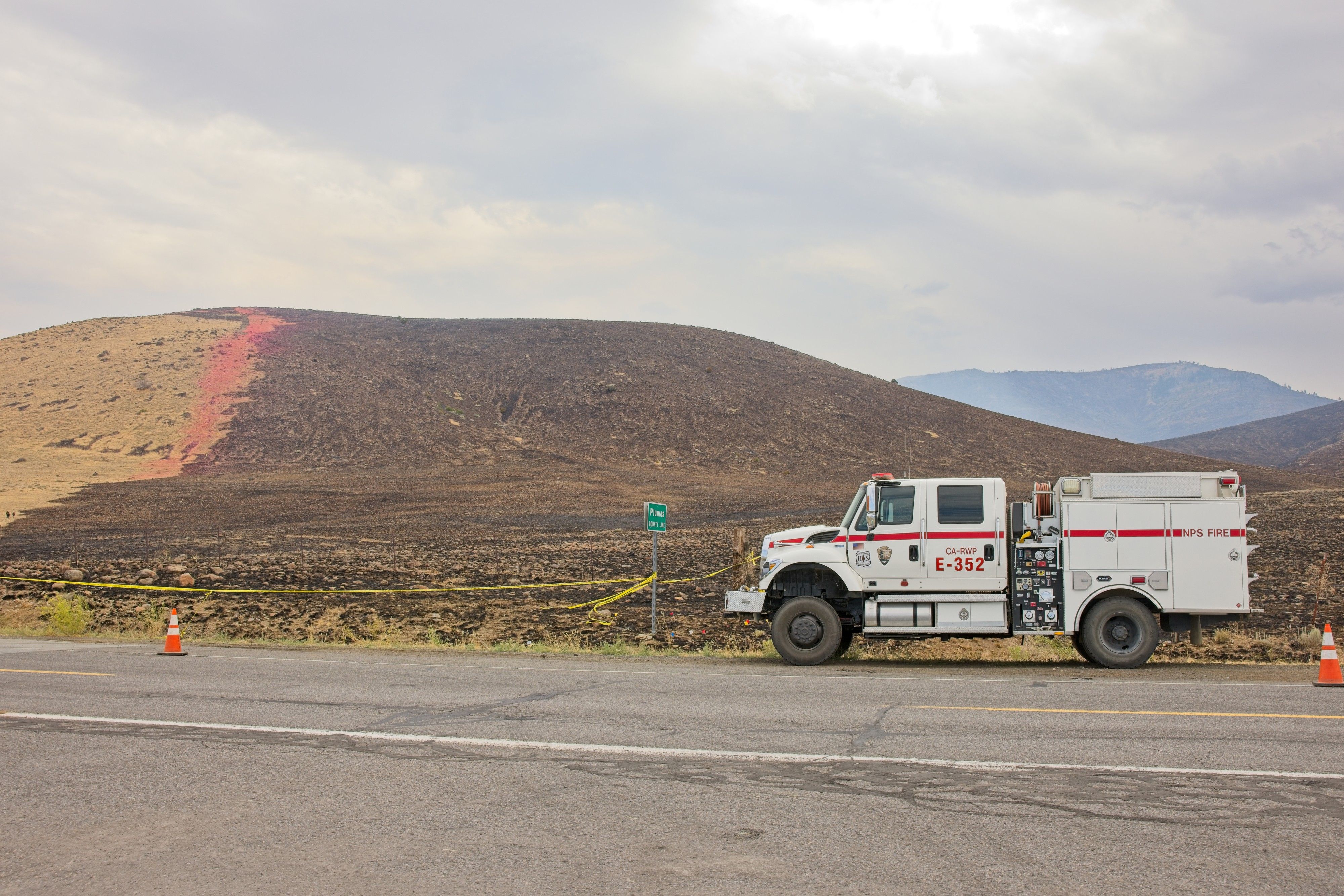 The burn scar of the Elephant Fire bordering Highway 49 at the Plumas-Sierra County border.