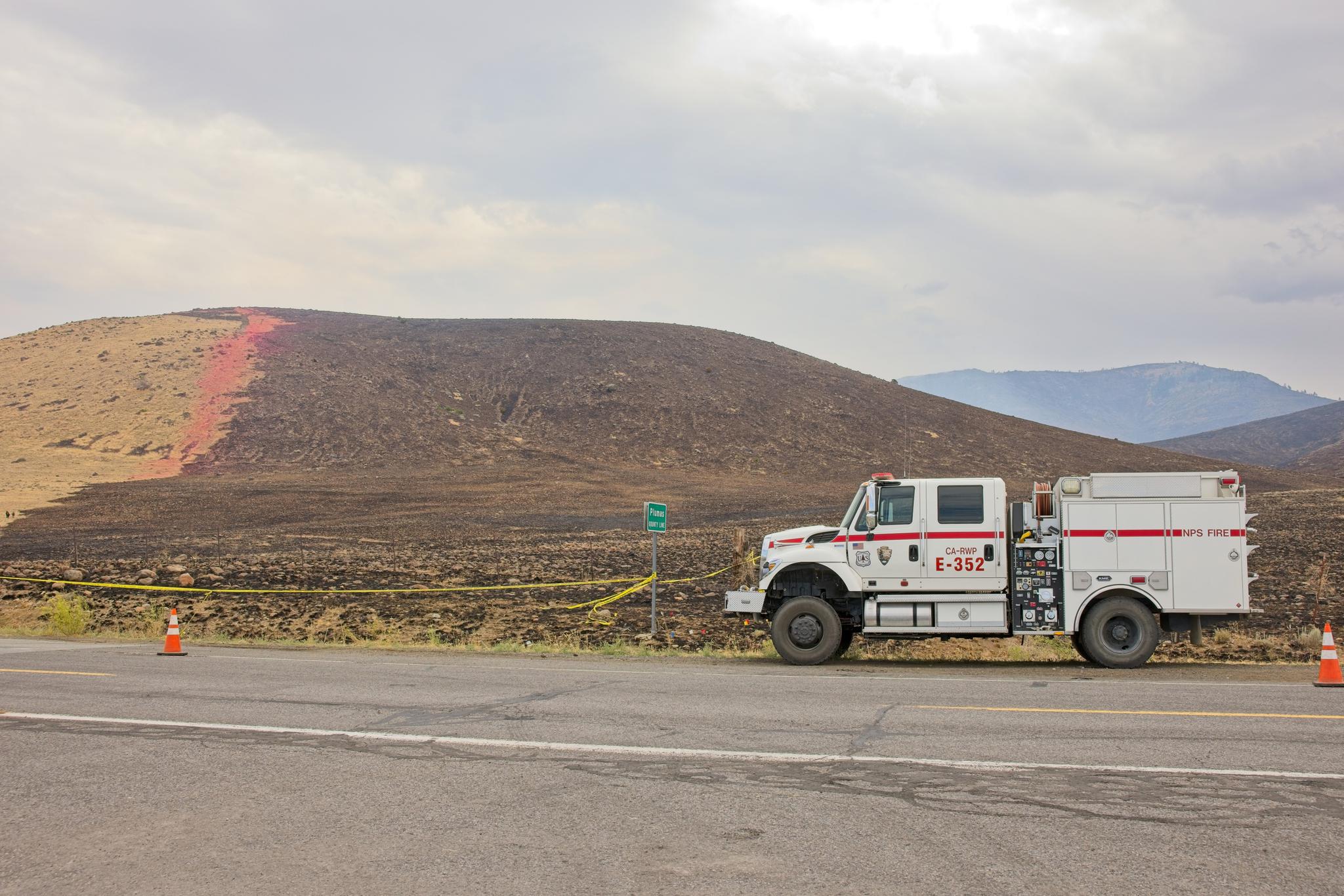 The burn scar of the Elephant Fire bordering Highway 49 at the Plumas-Sierra County border.