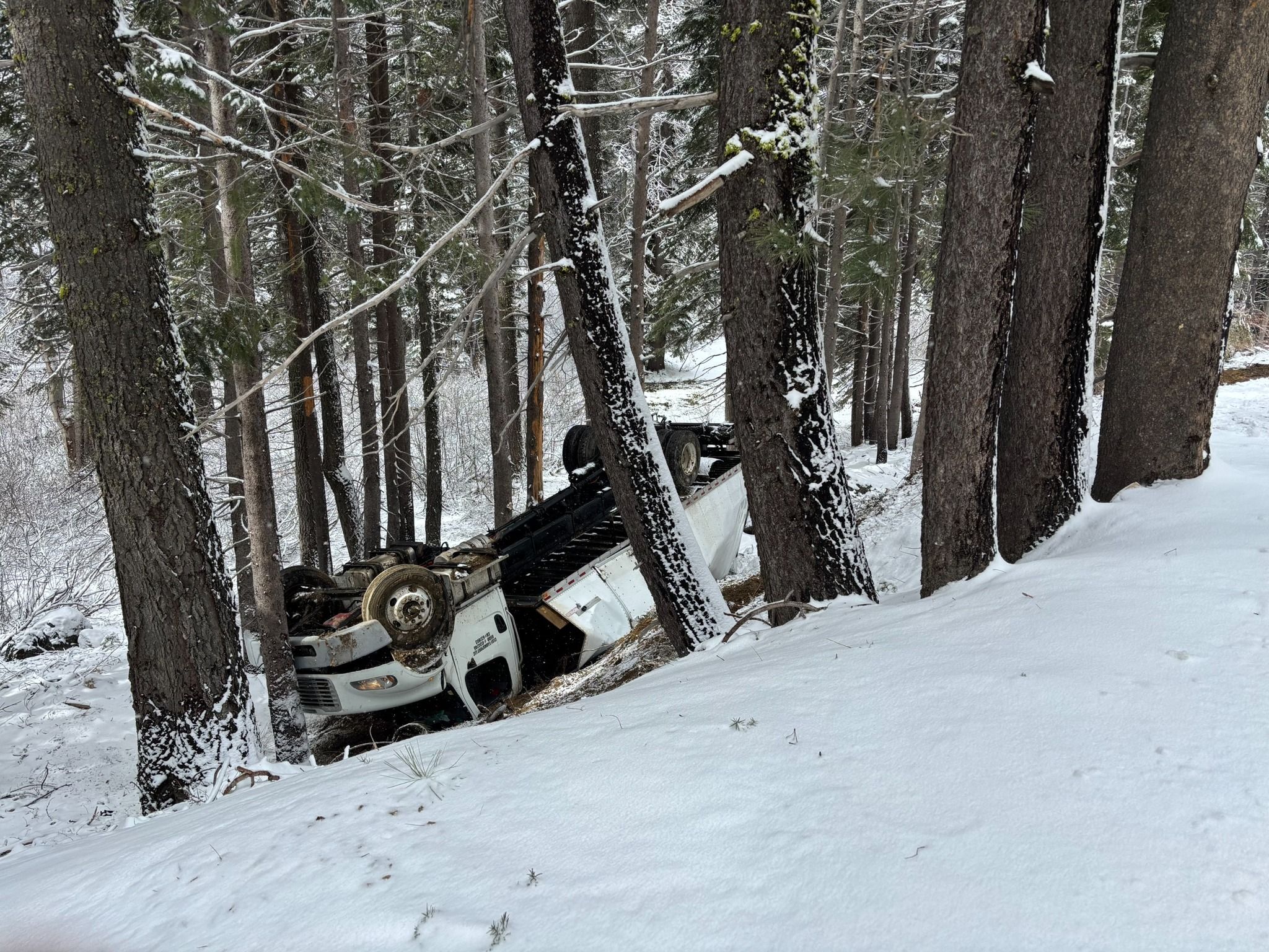 Box Truck Overturns on Highway 49 Near Chapman Creek Campground