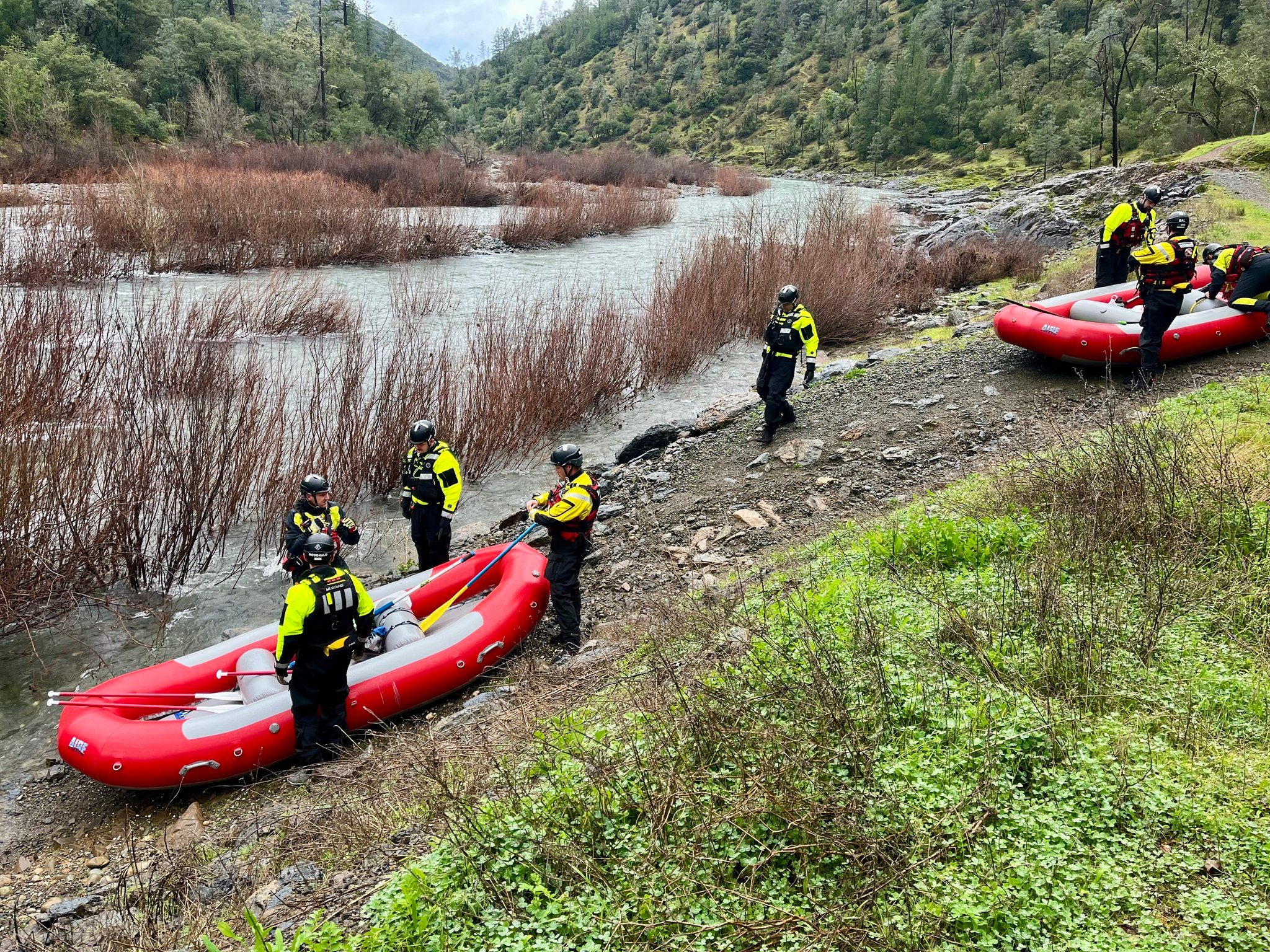 Raft search and rescue teams stage on the bank of the American River’s North Fork on Saturday. Photo shared by the Placer County Sheriff’s Office.