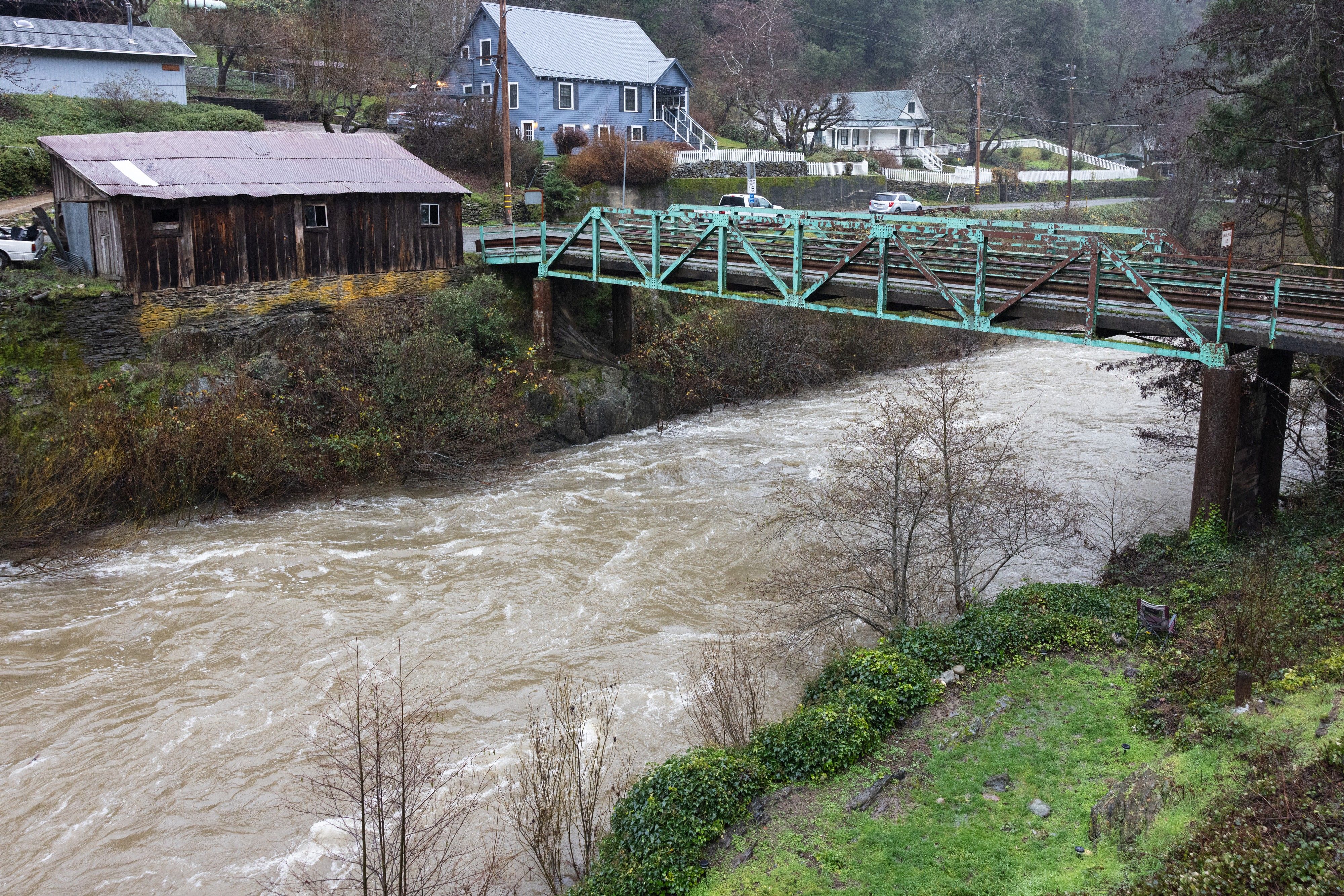 The Downie River under the Hansen Bridge in Downieville at 9:30 AM Monday morning.